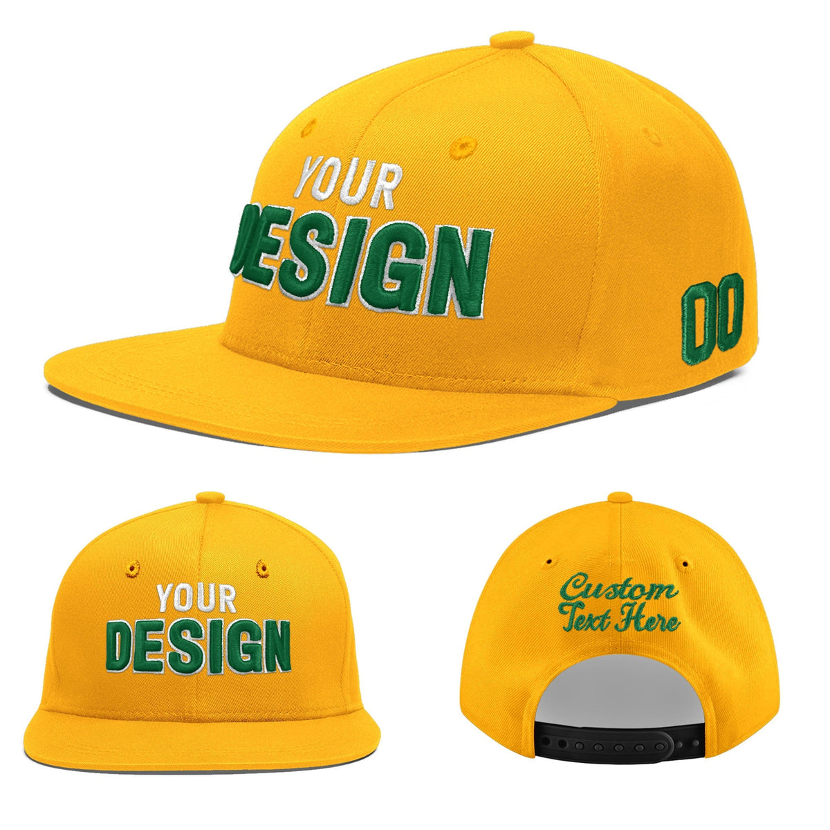 Custom Yellow 3D Puff Embroidery Flat Embroidery Casual Sport Baseball Cap