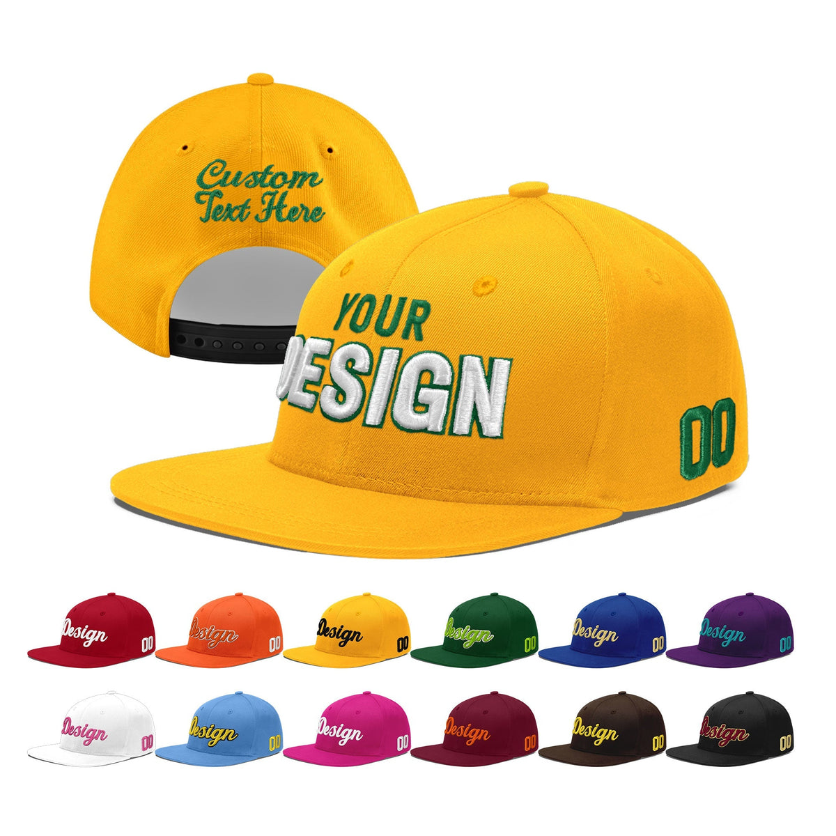 Custom Yellow 3D Puff Embroidery Flat Embroidery Casual Sport Baseball Cap