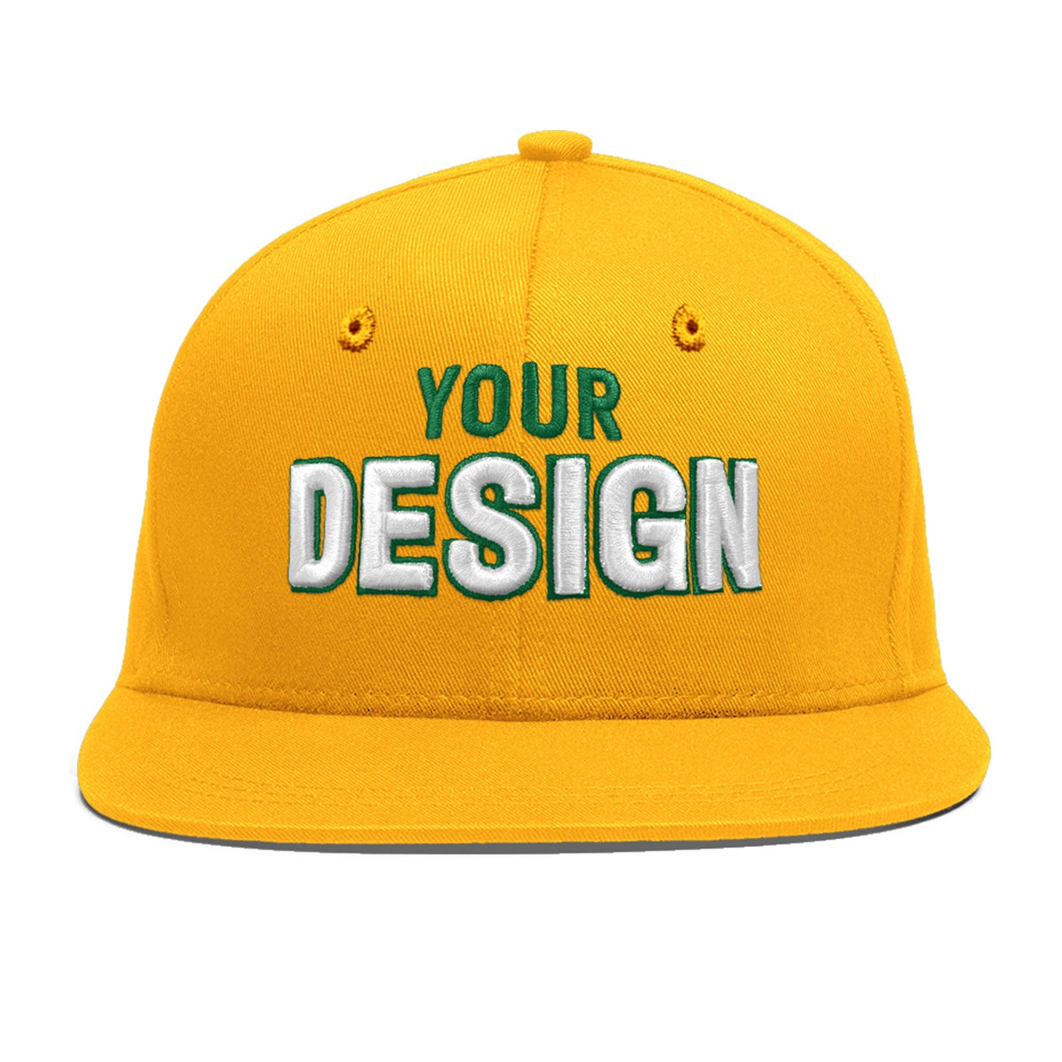 Custom Yellow 3D Puff Embroidery Flat Embroidery Casual Sport Baseball Cap