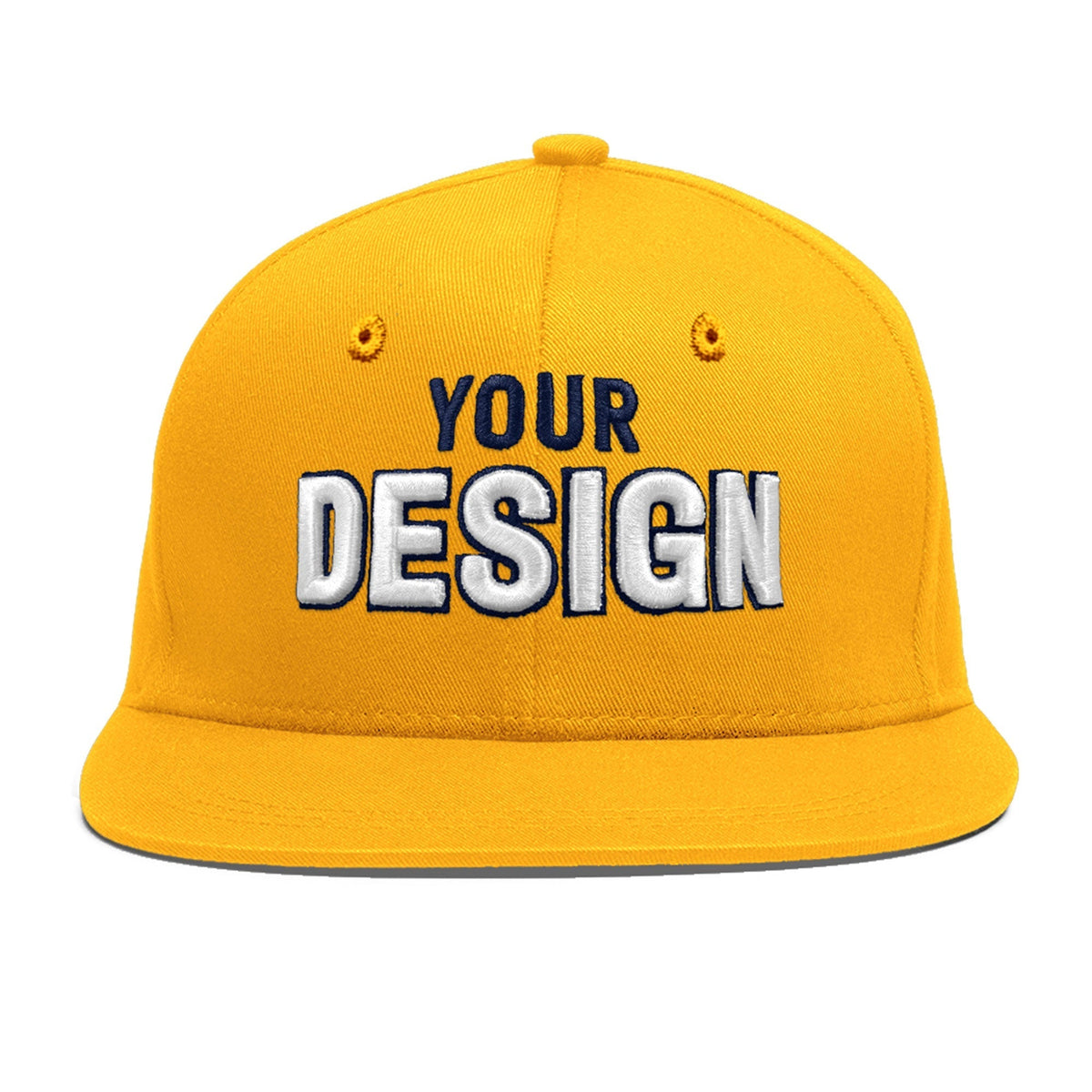 Custom Yellow 3D Puff Embroidery Flat Embroidery Casual Sport Baseball Cap