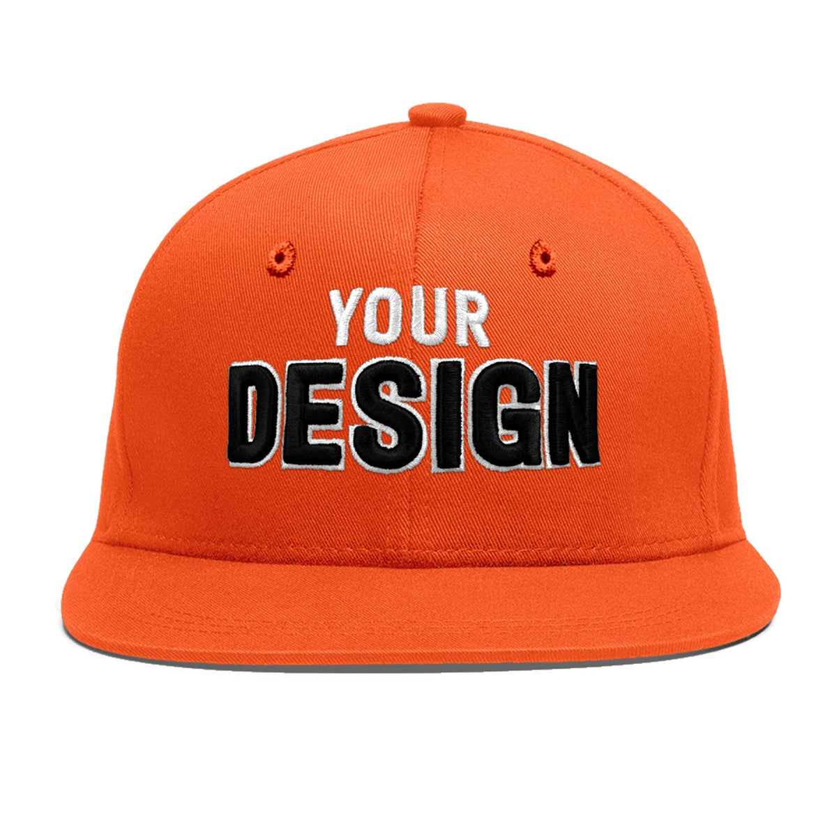 Custom Orange 3D Puff Embroidery Flat Embroidery Casual Sport Baseball Cap