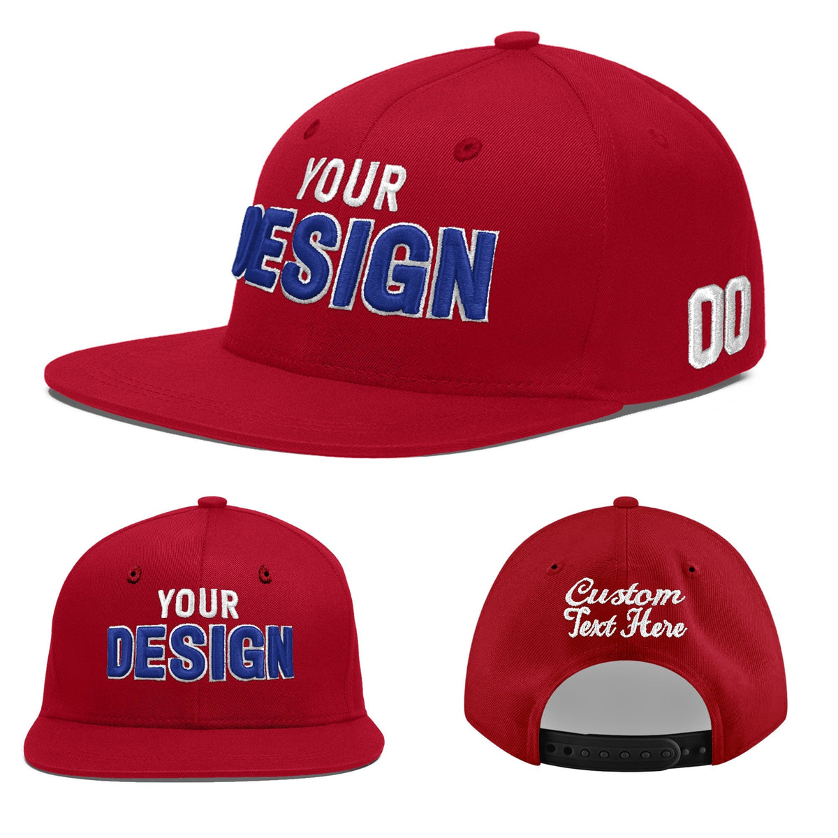 Custom Red 3D Puff Embroidery Flat Embroidery Casual Sport Baseball Cap