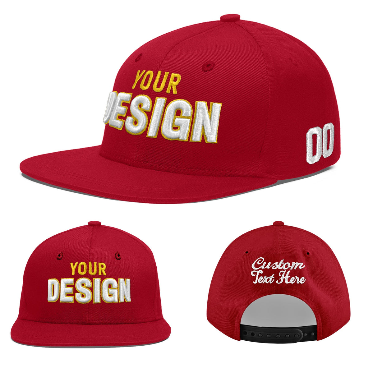 Custom Red 3D Puff Embroidery Flat Embroidery Casual Sport Baseball Cap