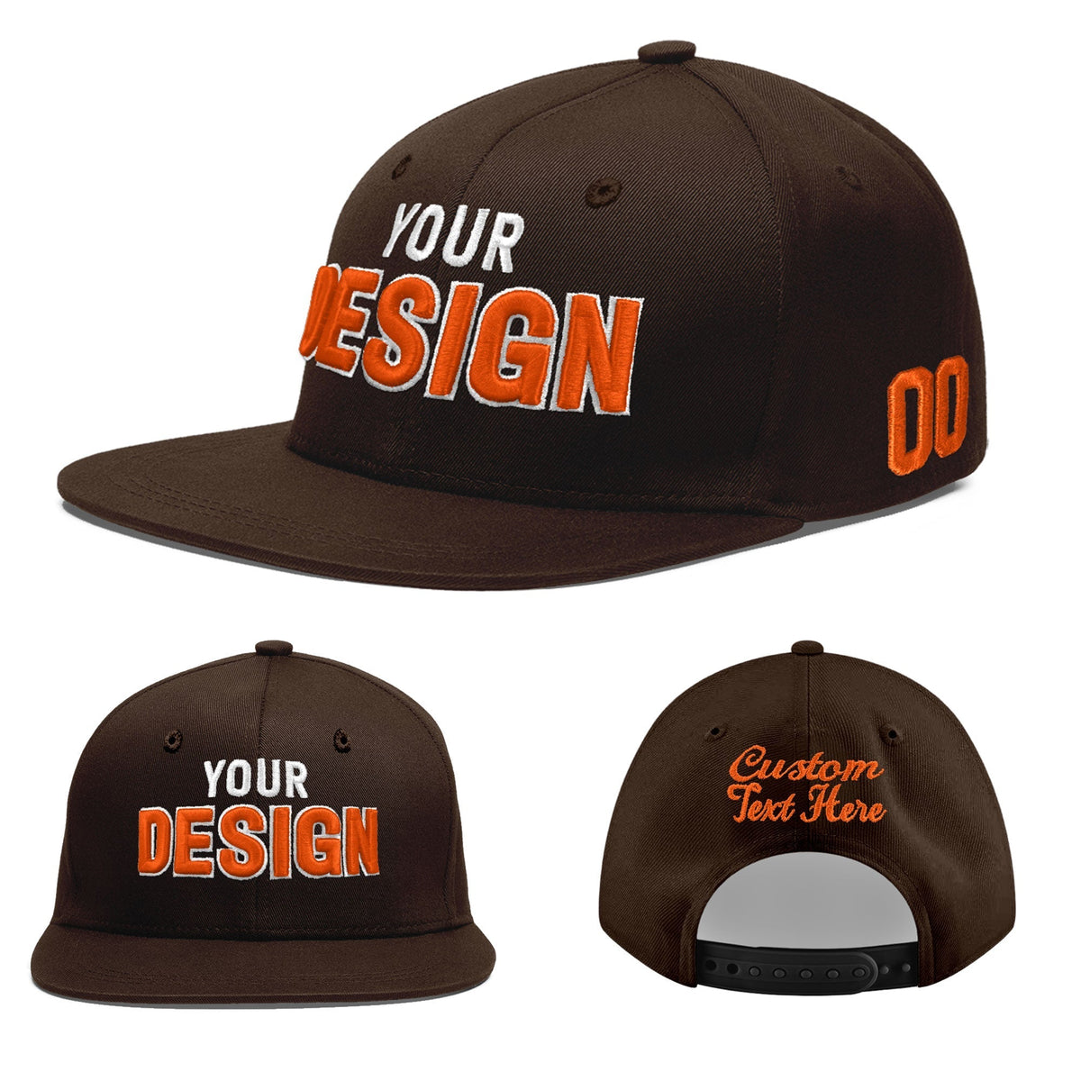 Custom Brown 3D Puff Embroidery Flat Embroidery Casual Sport Baseball Cap