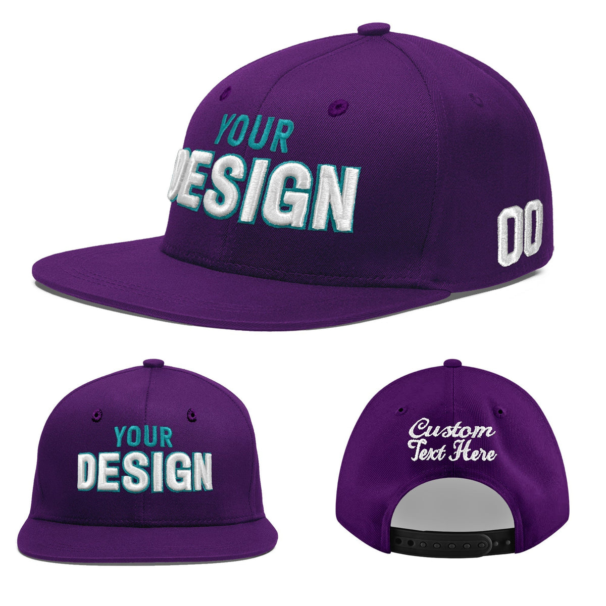 Custom Purple 3D Puff Embroidery Flat Embroidery Casual Sport Baseball Cap