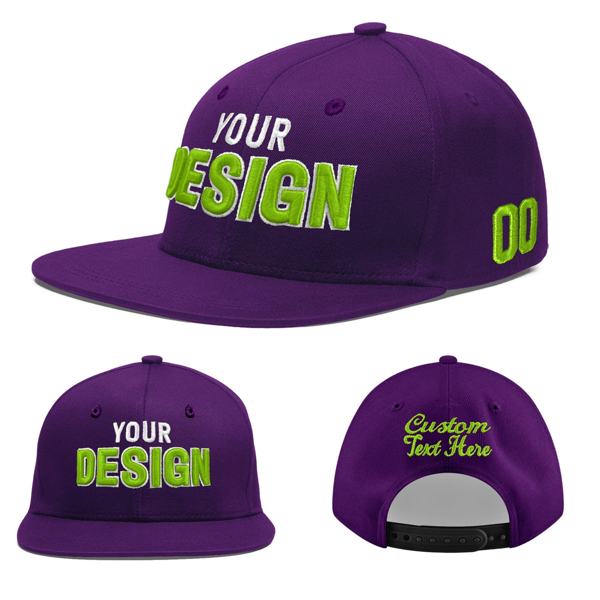 Custom Purple 3D Puff Embroidery Flat Embroidery Casual Sport Baseball Cap