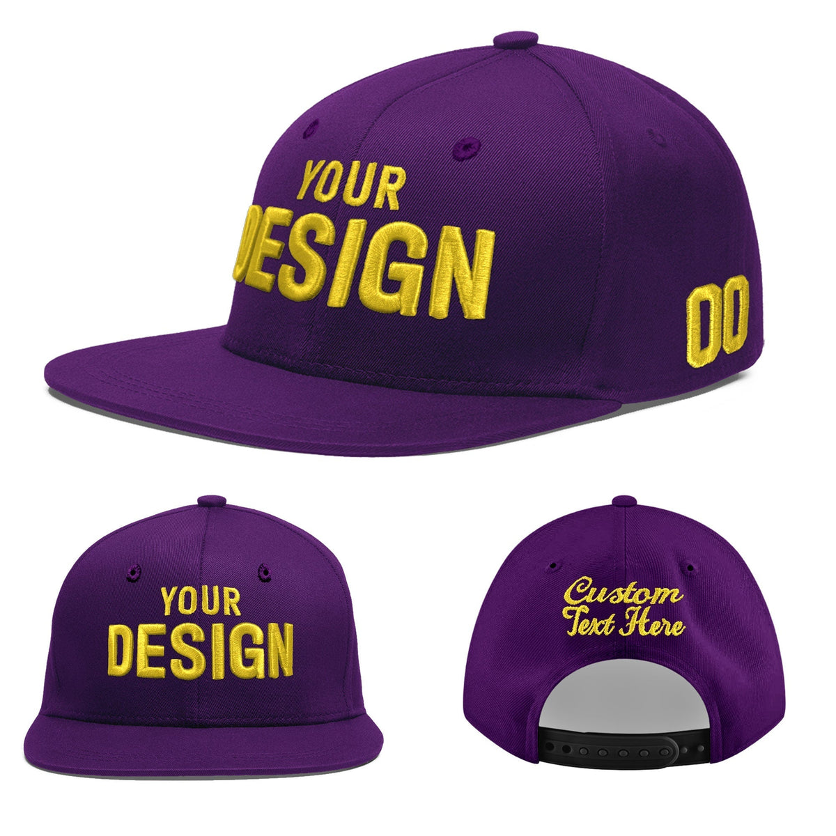 Custom Purple 3D Puff Embroidery Flat Embroidery Casual Sport Baseball Cap