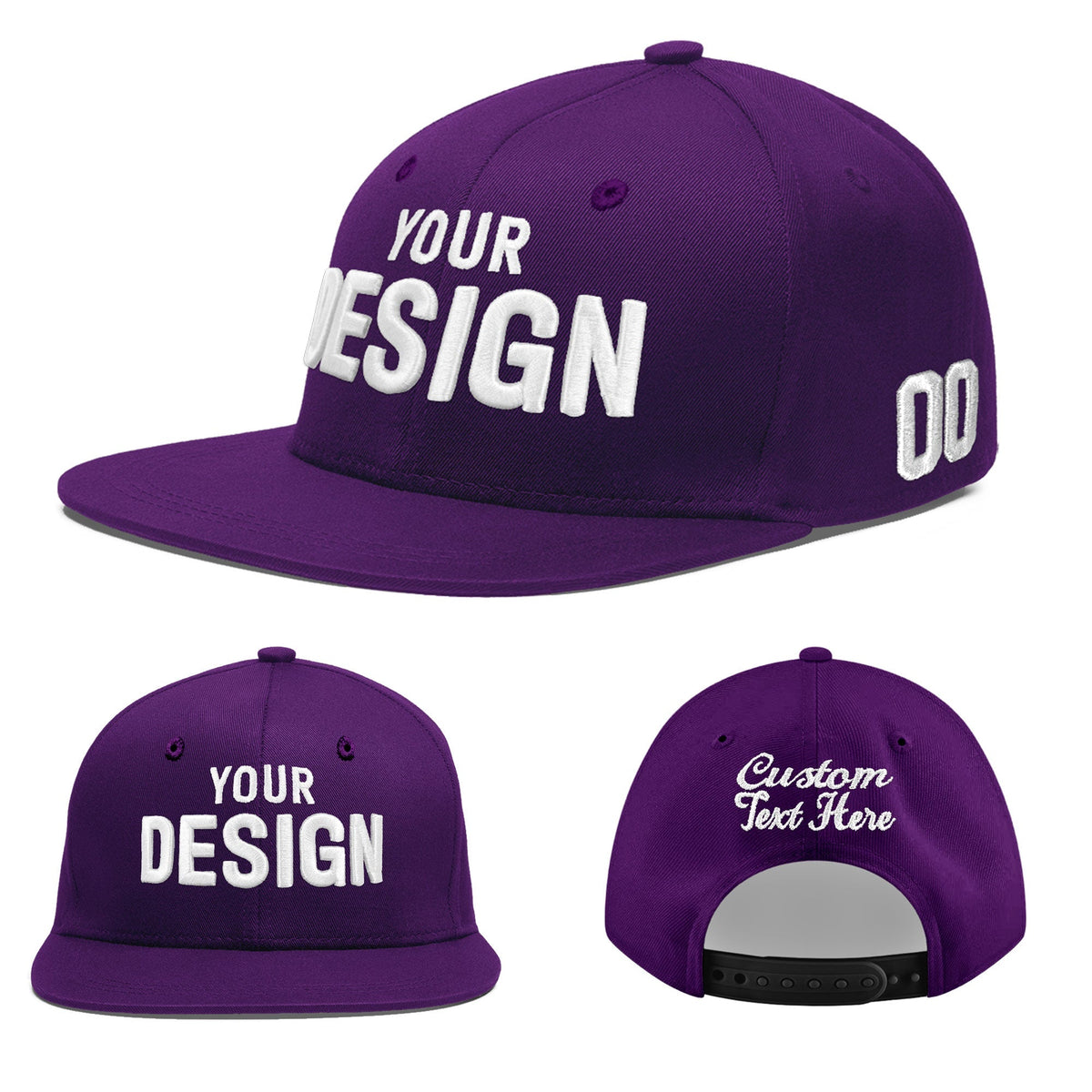 Custom Purple 3D Puff Embroidery Flat Embroidery Casual Sport Baseball Cap