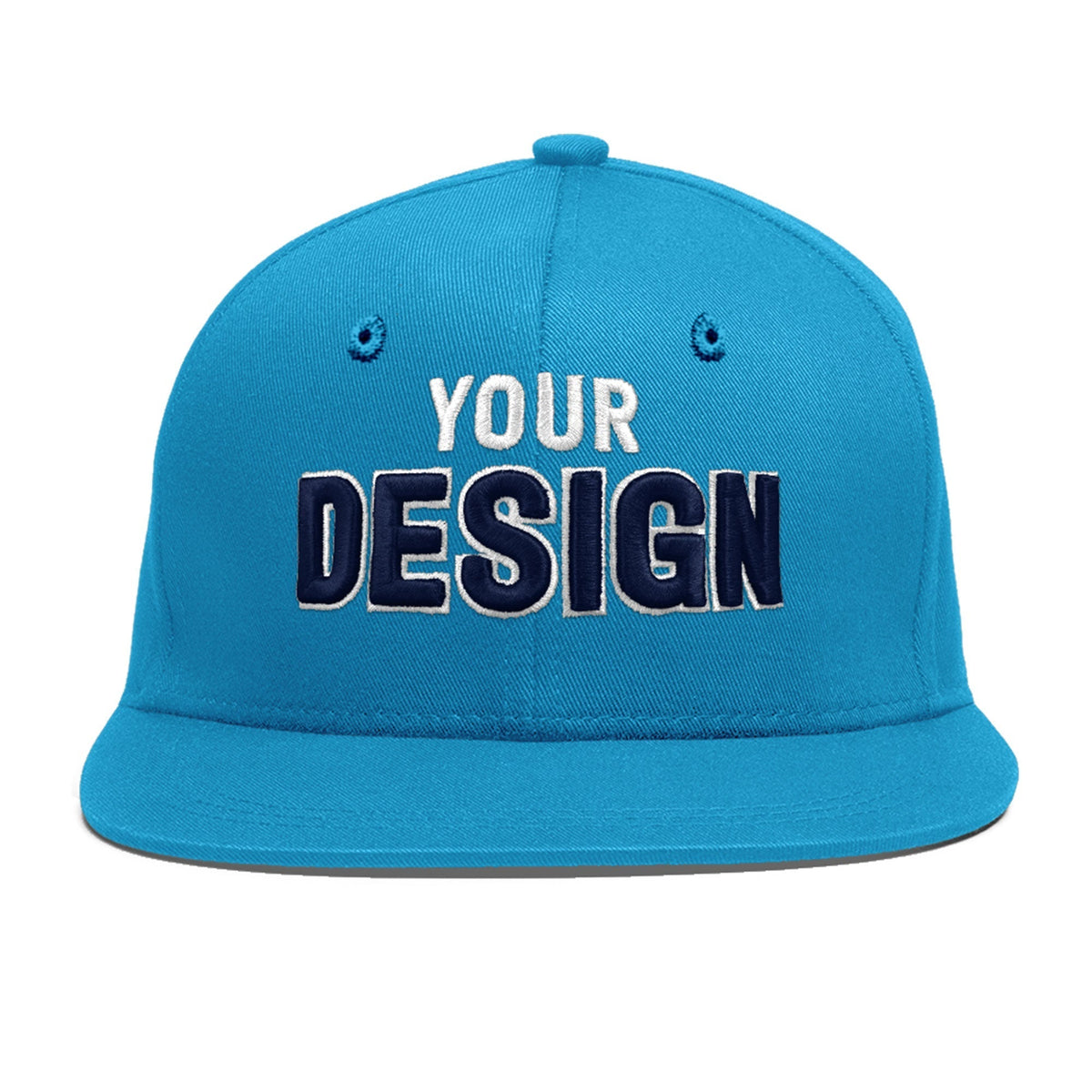Custom Light Blue 3D Puff Embroidery Flat Embroidery Casual Sport Baseball Cap