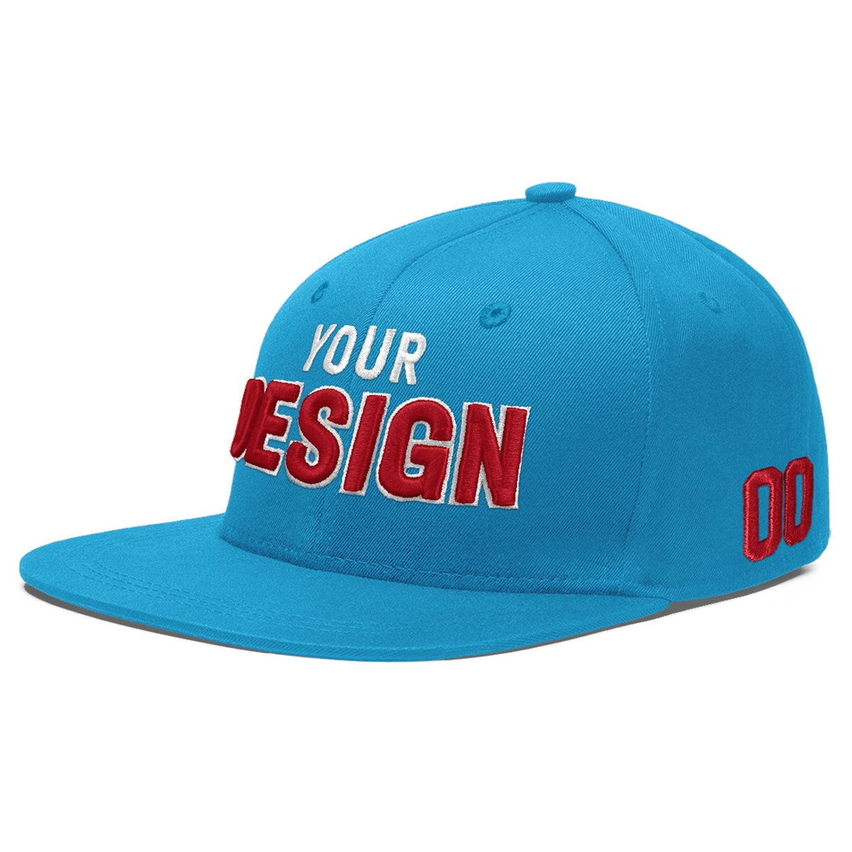 Custom Light Blue 3D Puff Embroidery Flat Embroidery Casual Sport Baseball Cap