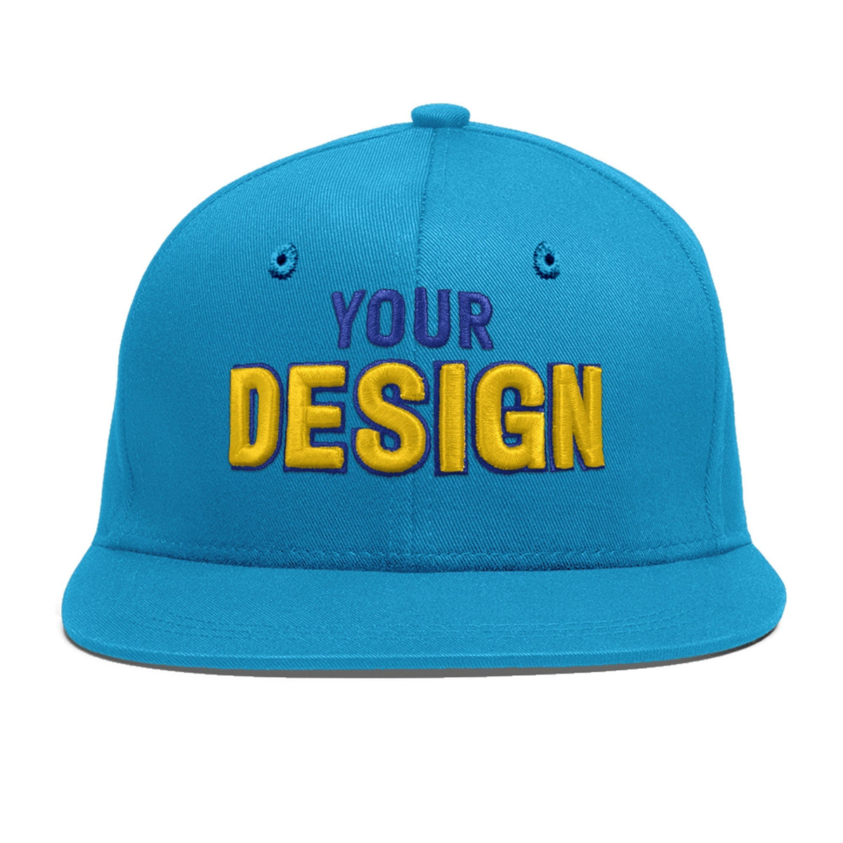 Custom Light Blue 3D Puff Embroidery Flat Embroidery Casual Sport Baseball Cap