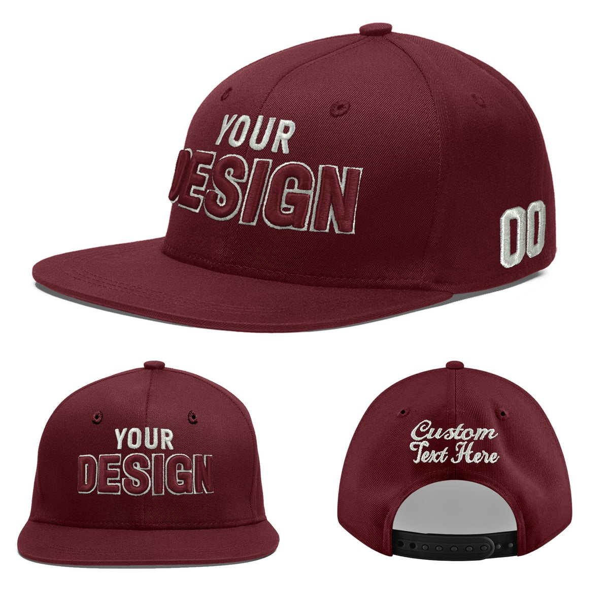 Custom Maroon 3D Puff Embroidery Flat Embroidery Casual Sport Baseball Cap