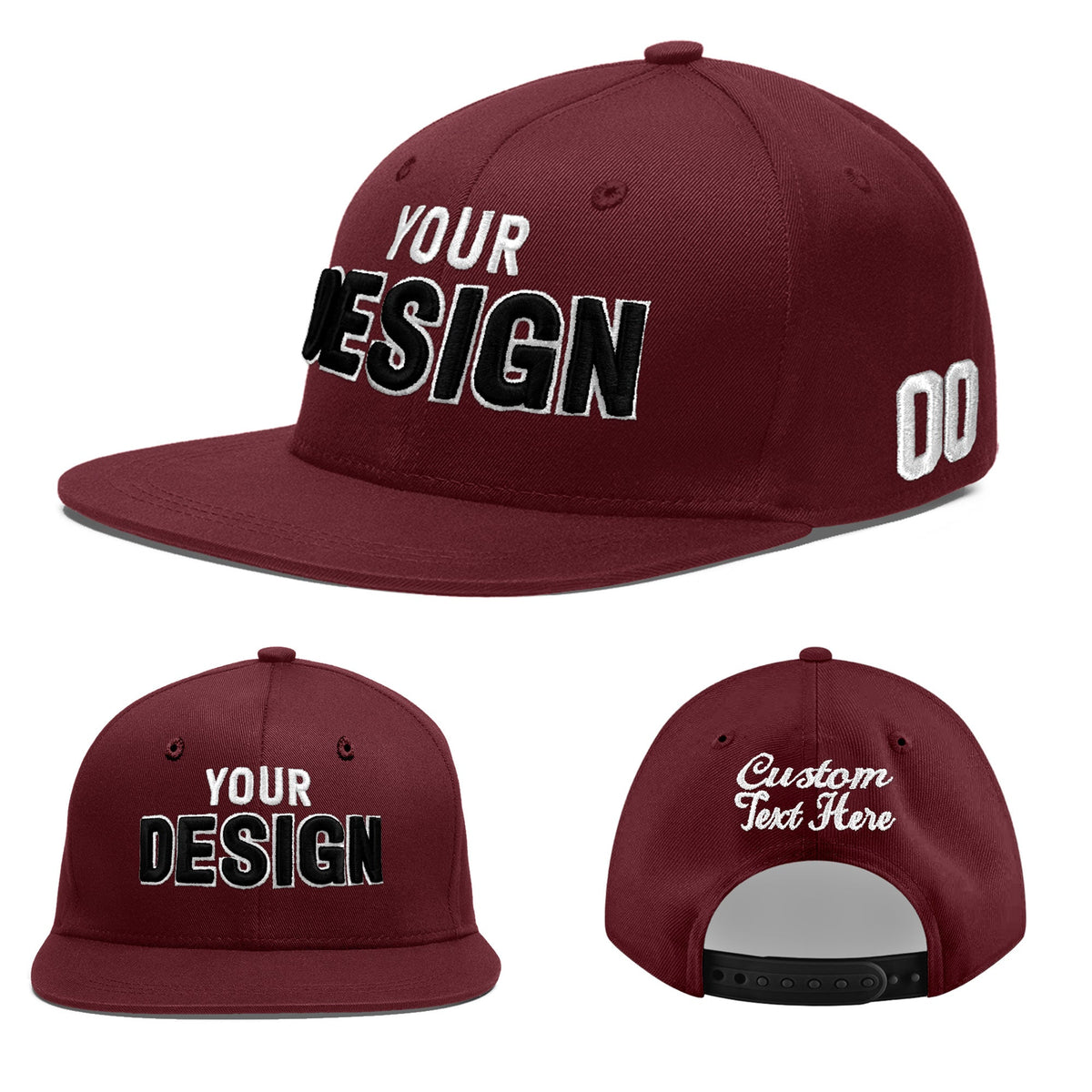 Custom Maroon 3D Puff Embroidery Flat Embroidery Casual Sport Baseball Cap