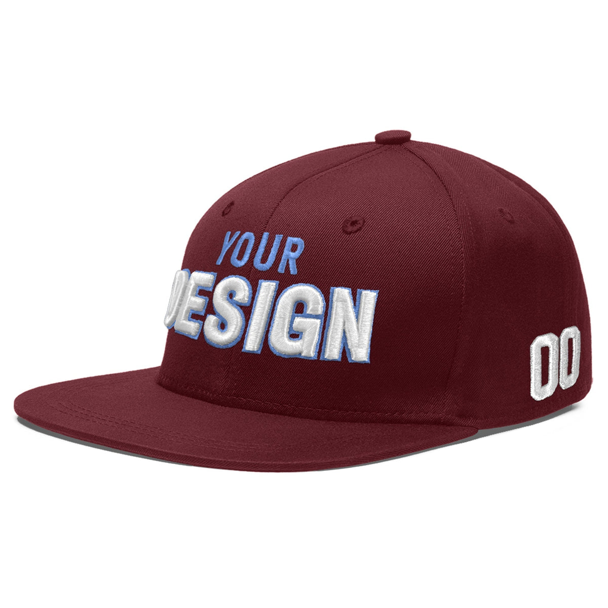 Custom Maroon 3D Puff Embroidery Flat Embroidery Casual Sport Baseball Cap