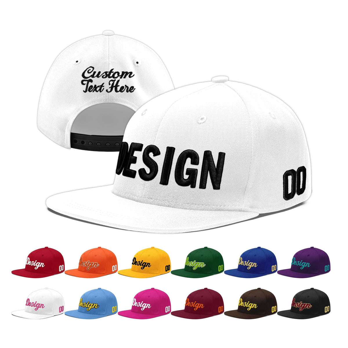 Custom White 3D Puff Embroidery Flat Embroidery Casual Sport Baseball Cap