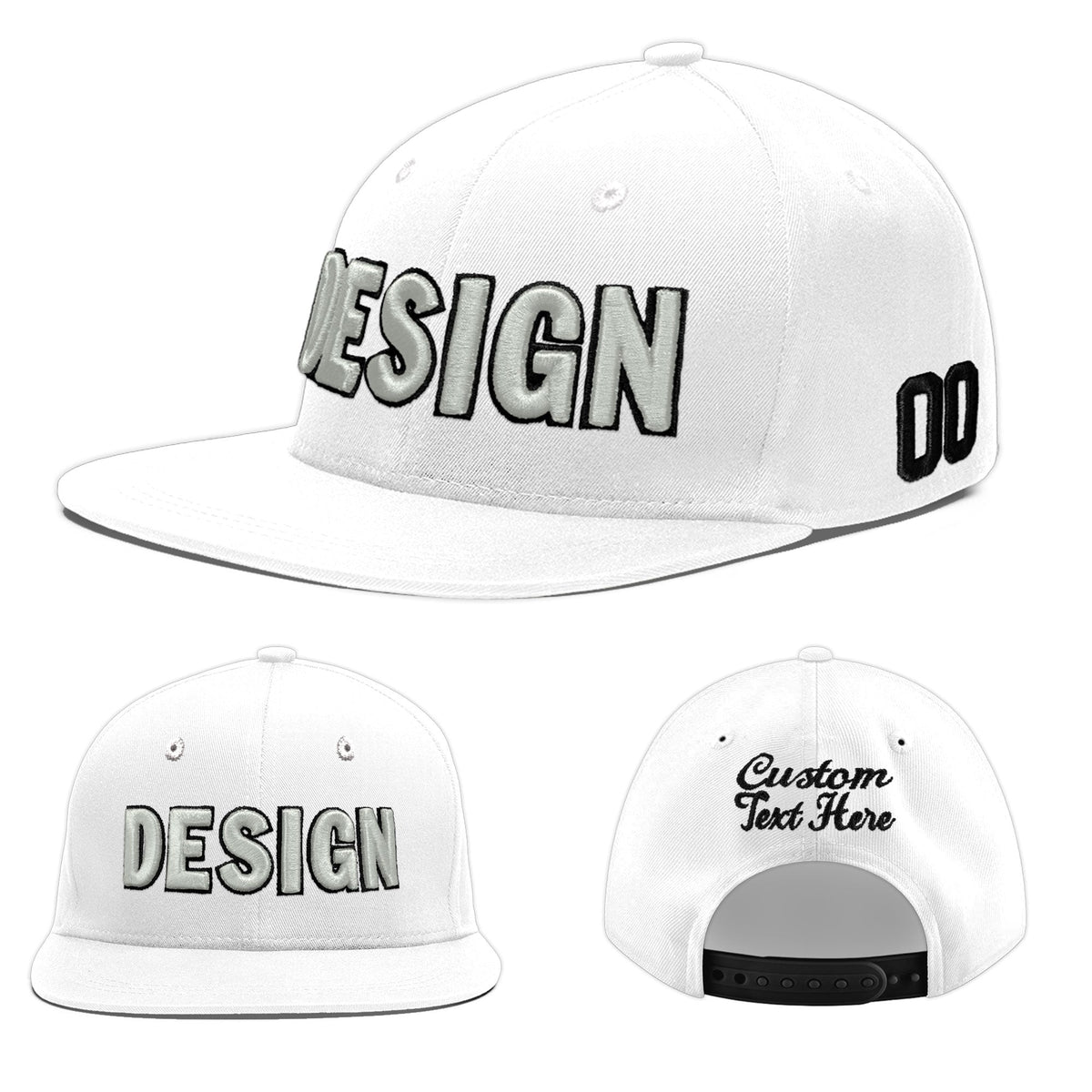 Custom White 3D Puff Embroidery Flat Embroidery Casual Sport Baseball Cap