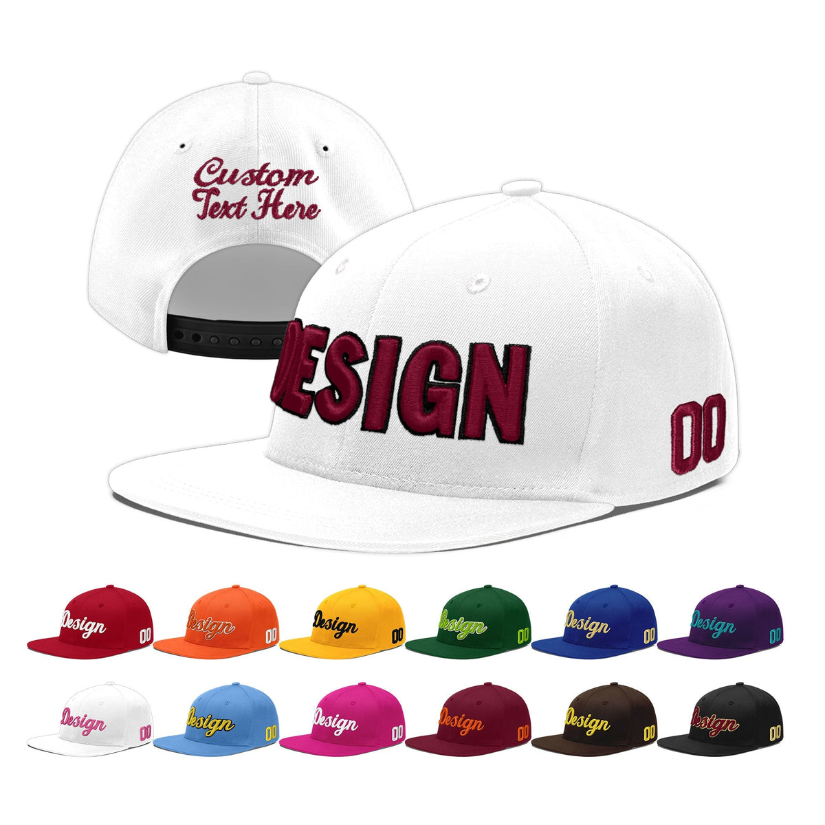 Custom White 3D Puff Embroidery Flat Embroidery Casual Sport Baseball Cap