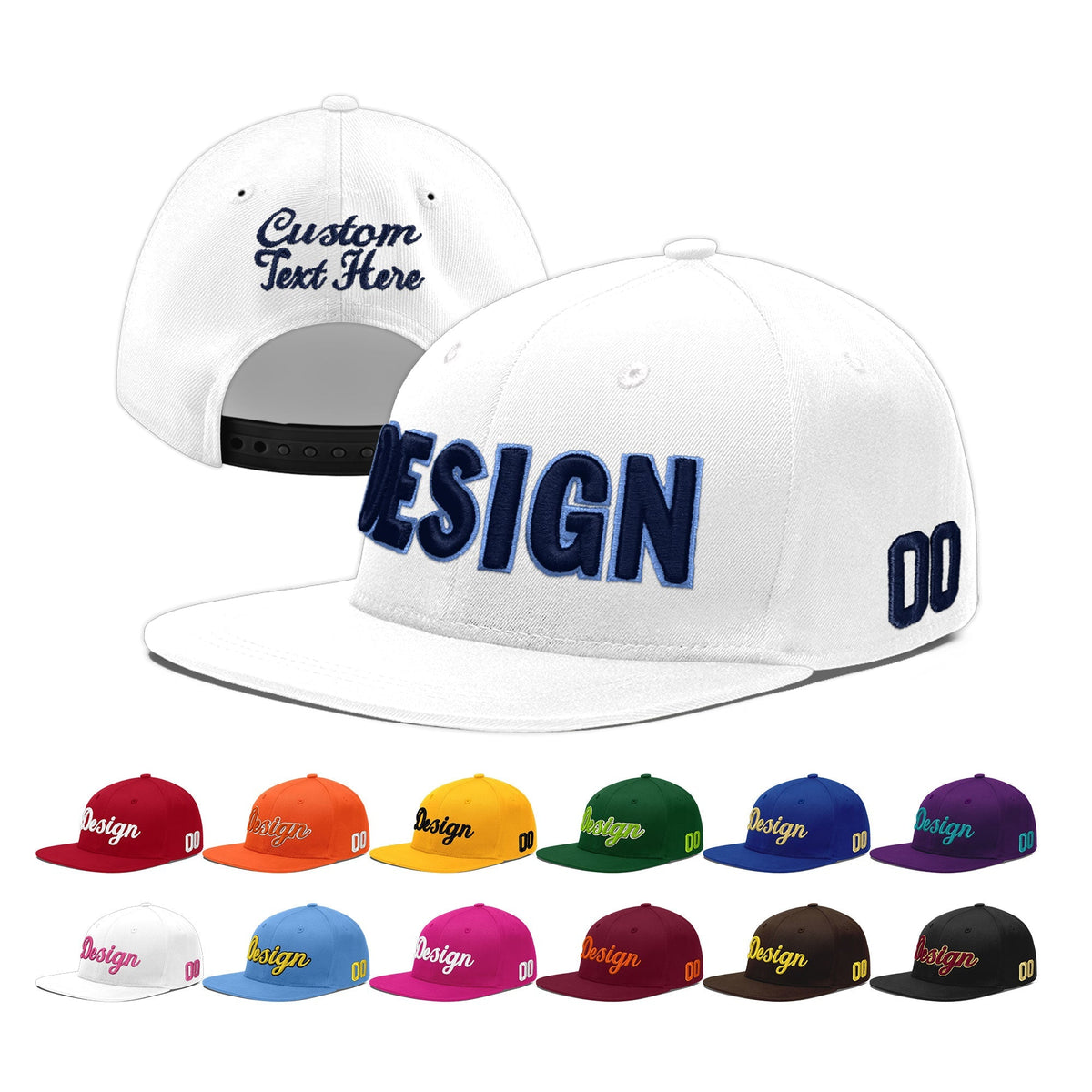 Custom White 3D Puff Embroidery Flat Embroidery Casual Sport Baseball Cap