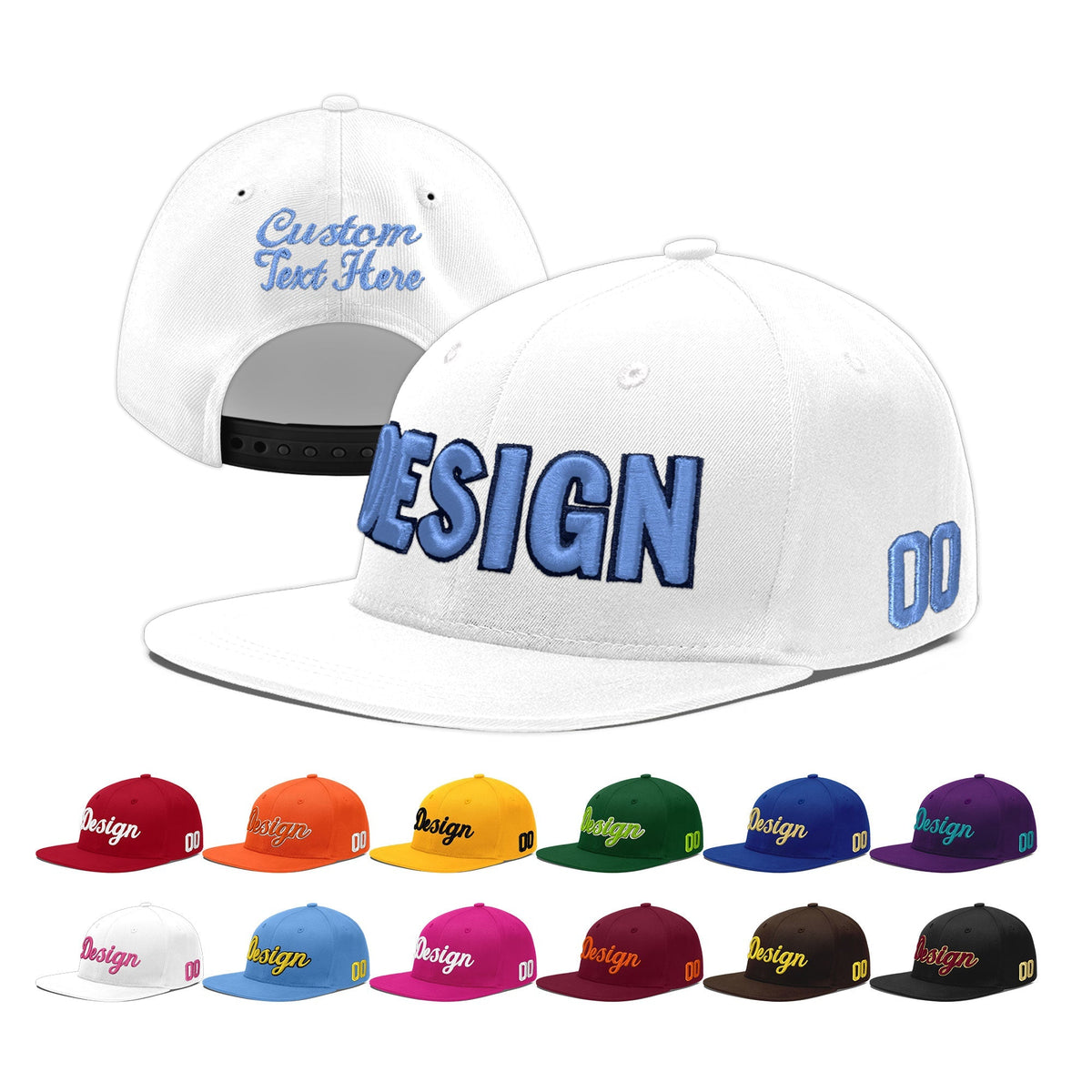 Custom White 3D Puff Embroidery Flat Embroidery Casual Sport Baseball Cap