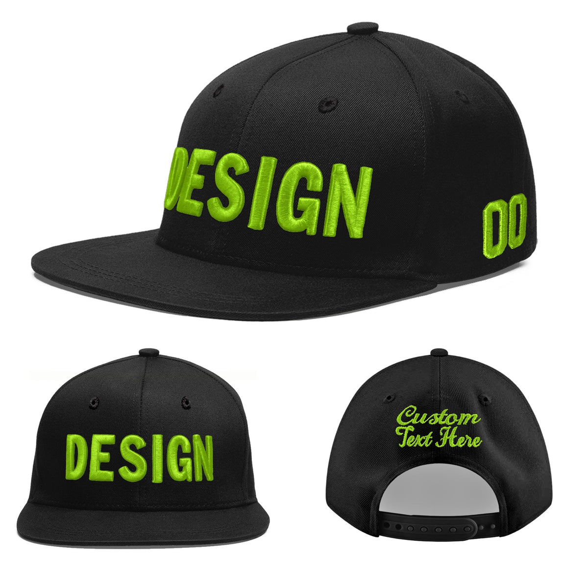 Custom Black 3D Puff Embroidery Flat Embroidery Casual Sport Baseball Cap