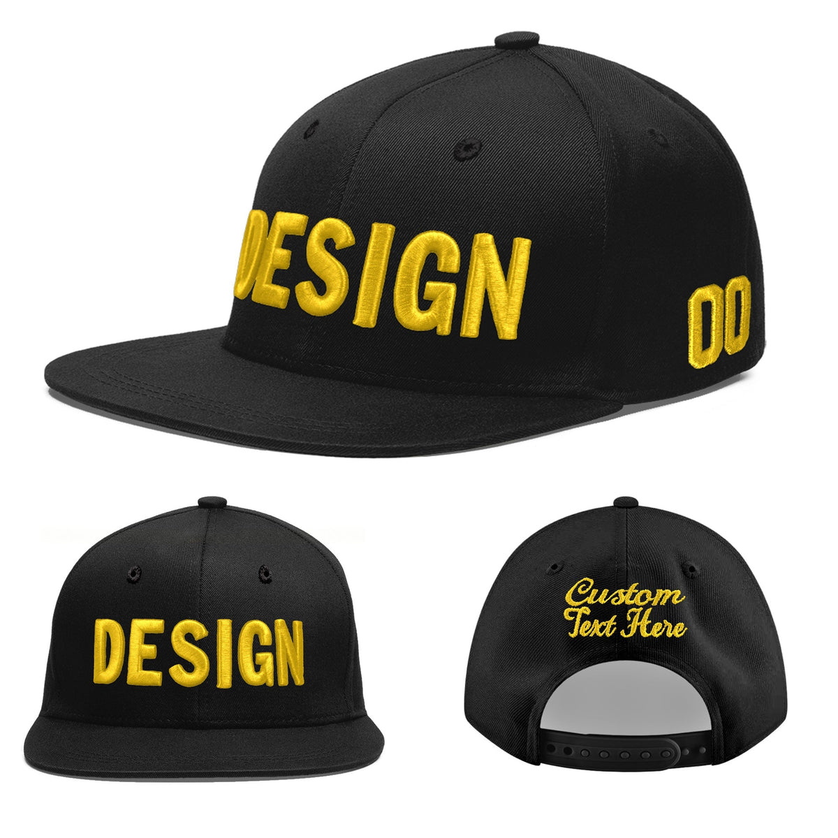 Custom Black 3D Puff Embroidery Flat Embroidery Casual Sport Baseball Cap