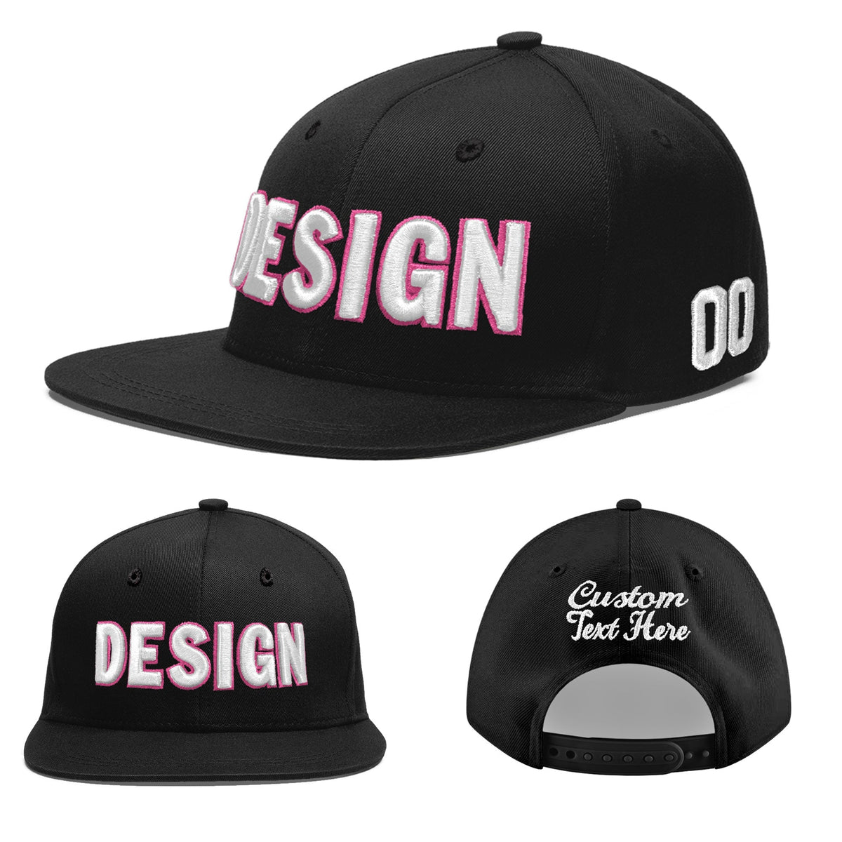 Custom Black 3D Puff Embroidery Flat Embroidery Casual Sport Baseball Cap