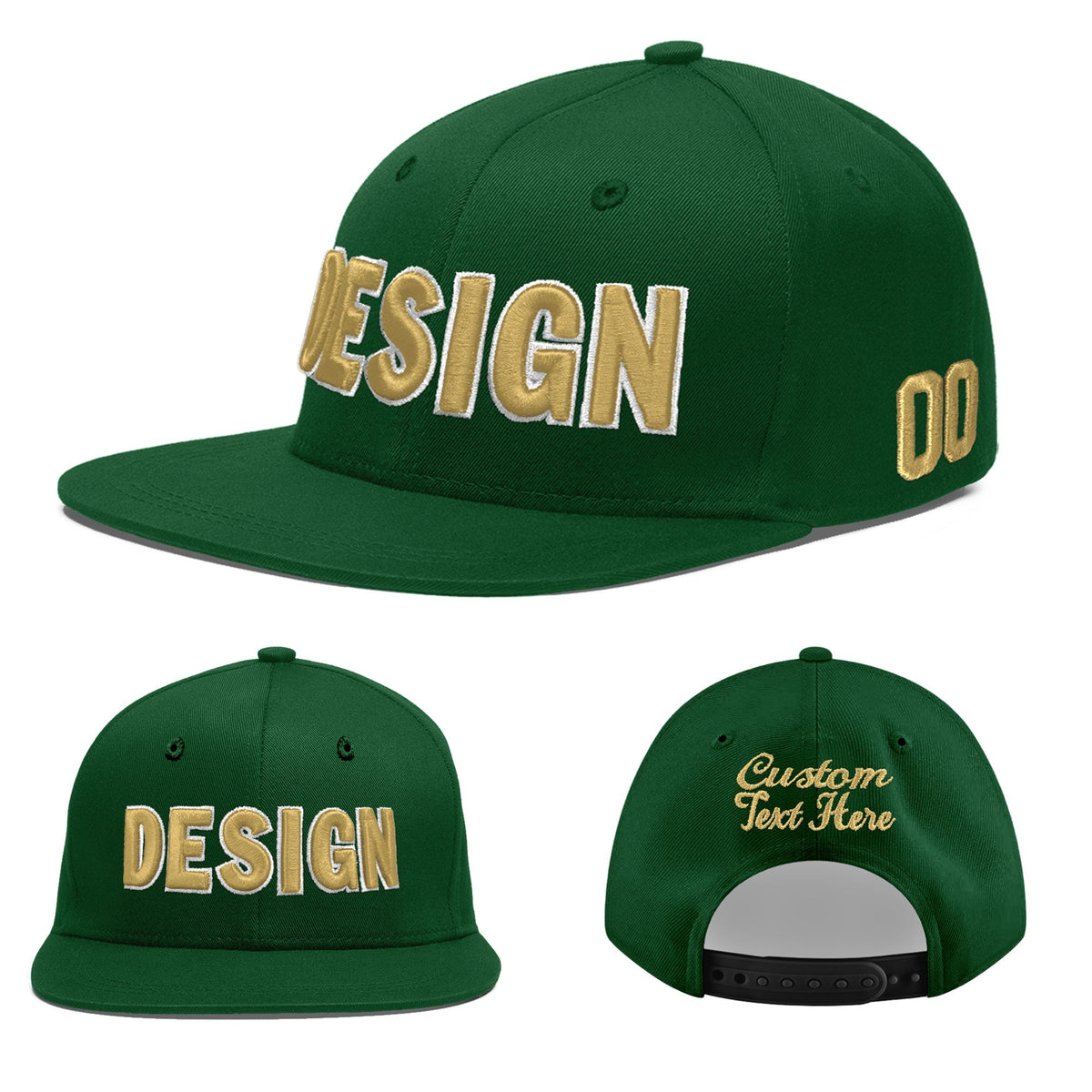Custom Green 3D Puff Embroidery Flat Embroidery Casual Sport Baseball Cap