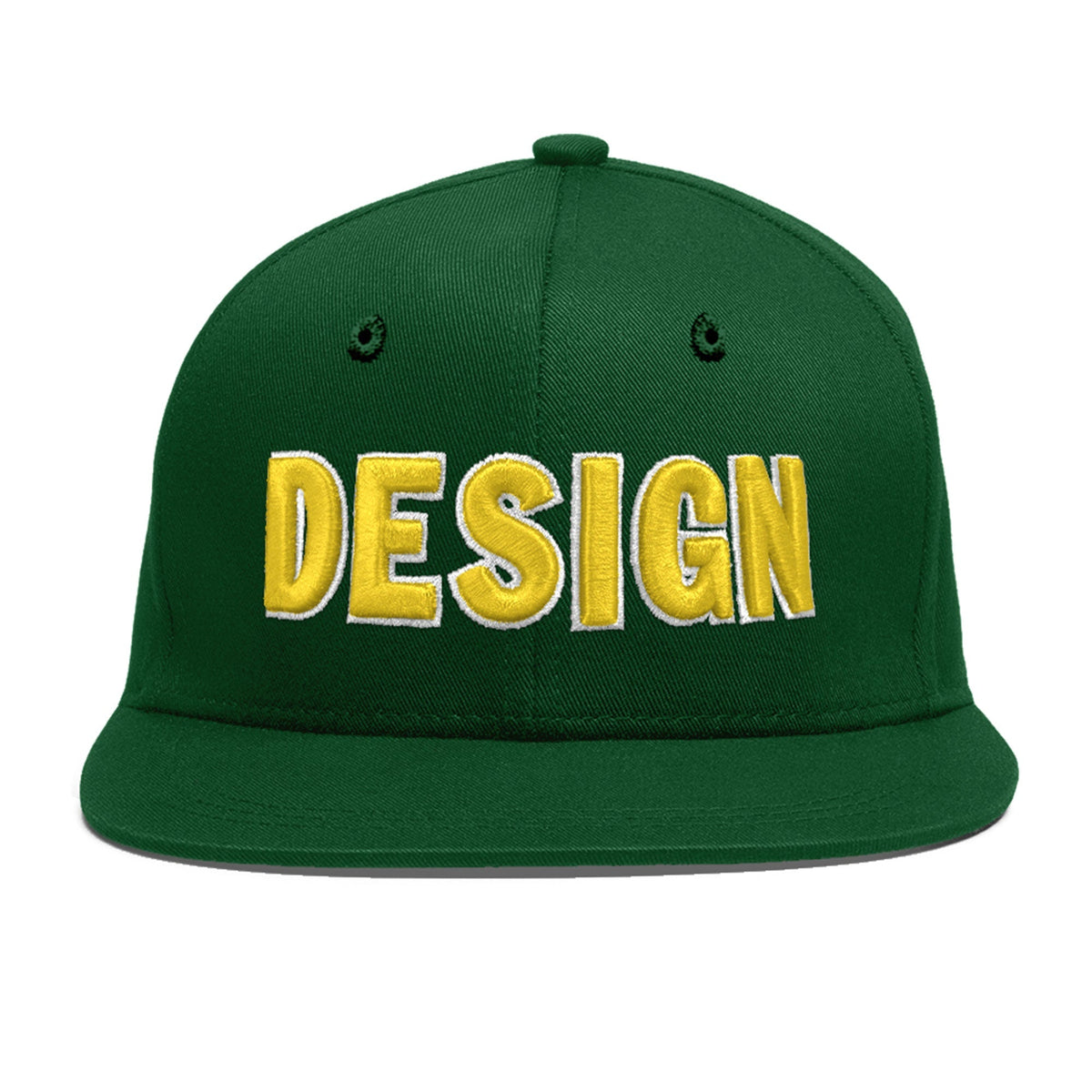 Custom Green 3D Puff Embroidery Flat Embroidery Casual Sport Baseball Cap