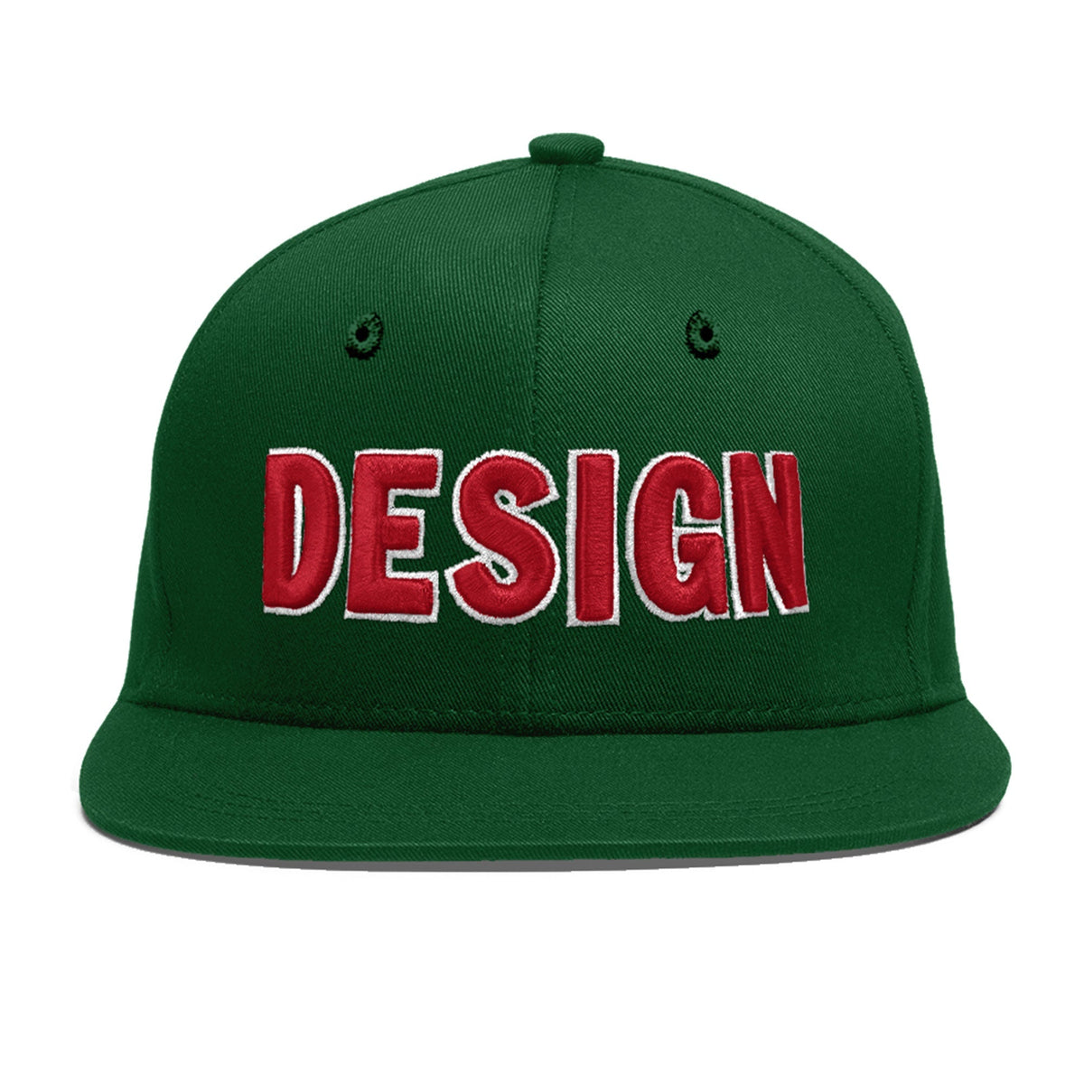 Custom Green 3D Puff Embroidery Flat Embroidery Casual Sport Baseball Cap