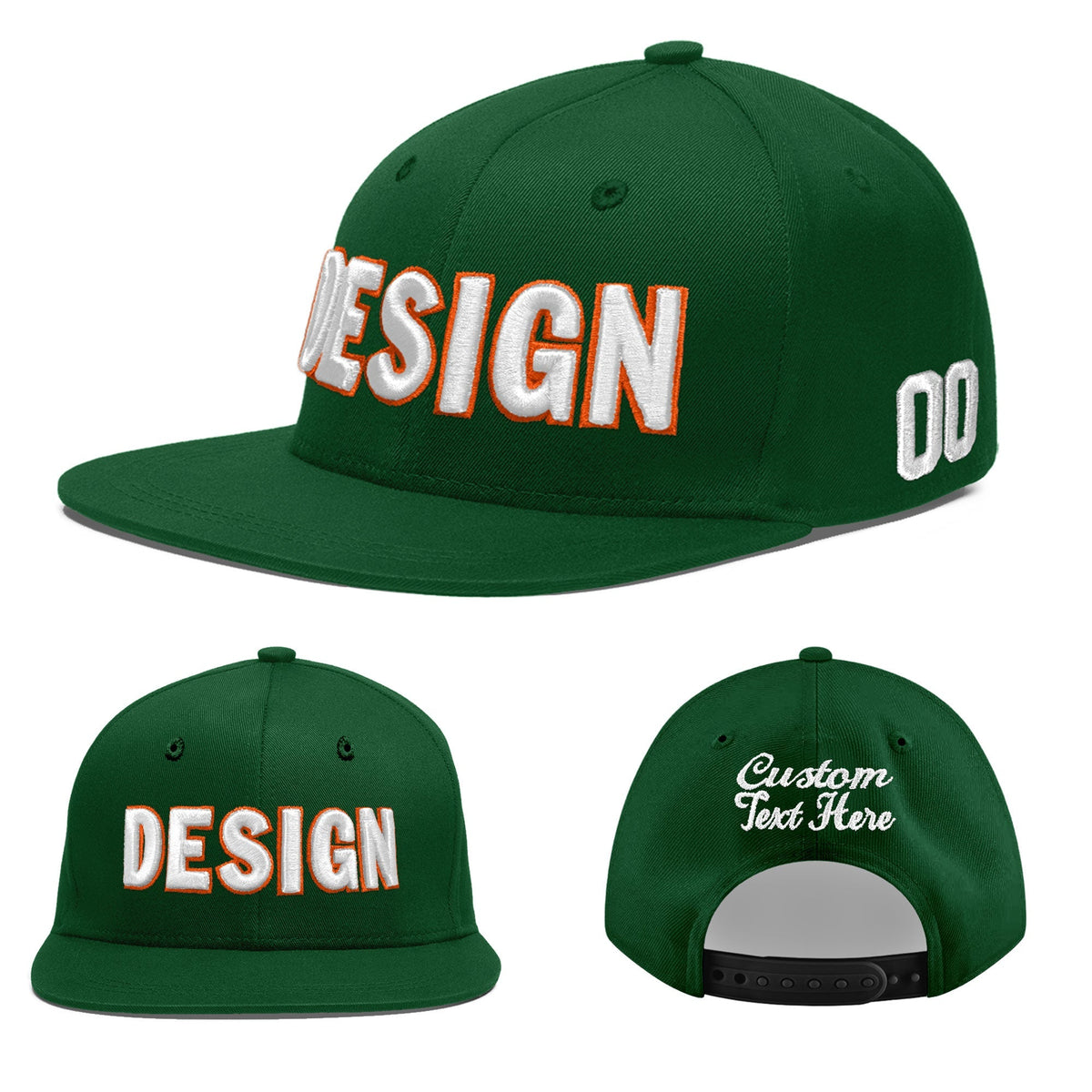 Custom Green 3D Puff Embroidery Flat Embroidery Casual Sport Baseball Cap