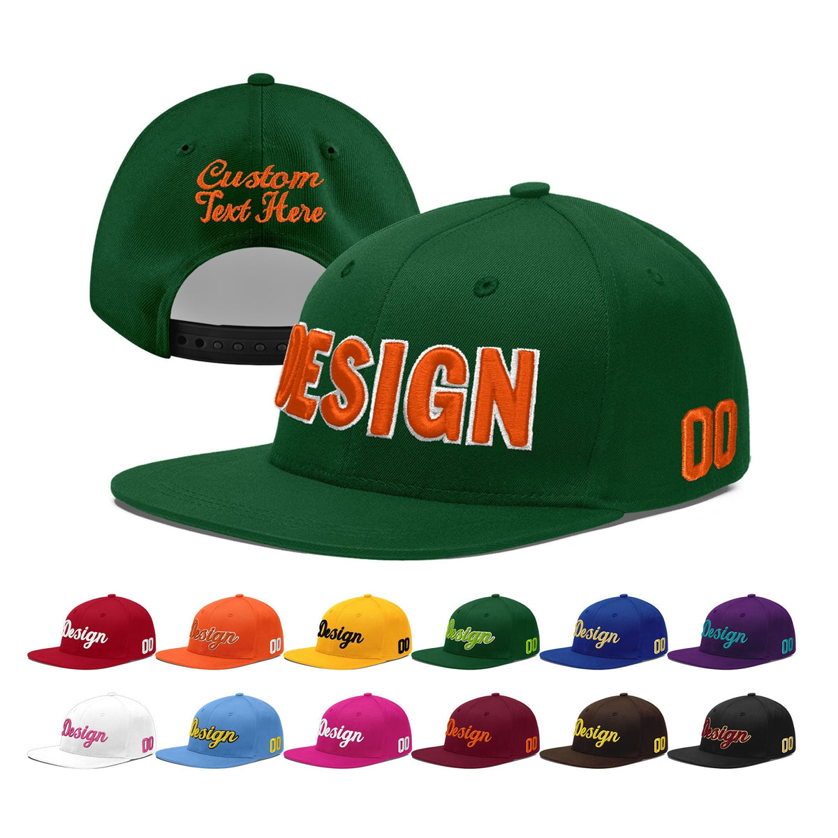 Custom Green 3D Puff Embroidery Flat Embroidery Casual Sport Baseball Cap