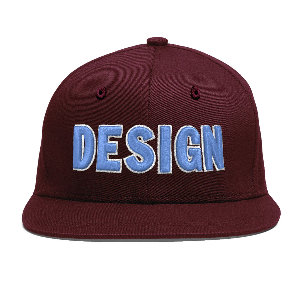 Custom Burgundy 3D Puff Embroidery Flat Embroidery Casual Sport Baseball Cap