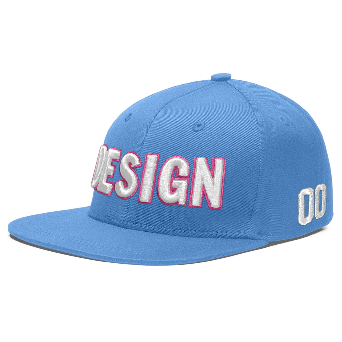 Custom Powder Blue 3D Puff Embroidery Flat Embroidery Casual Sport Baseball Cap