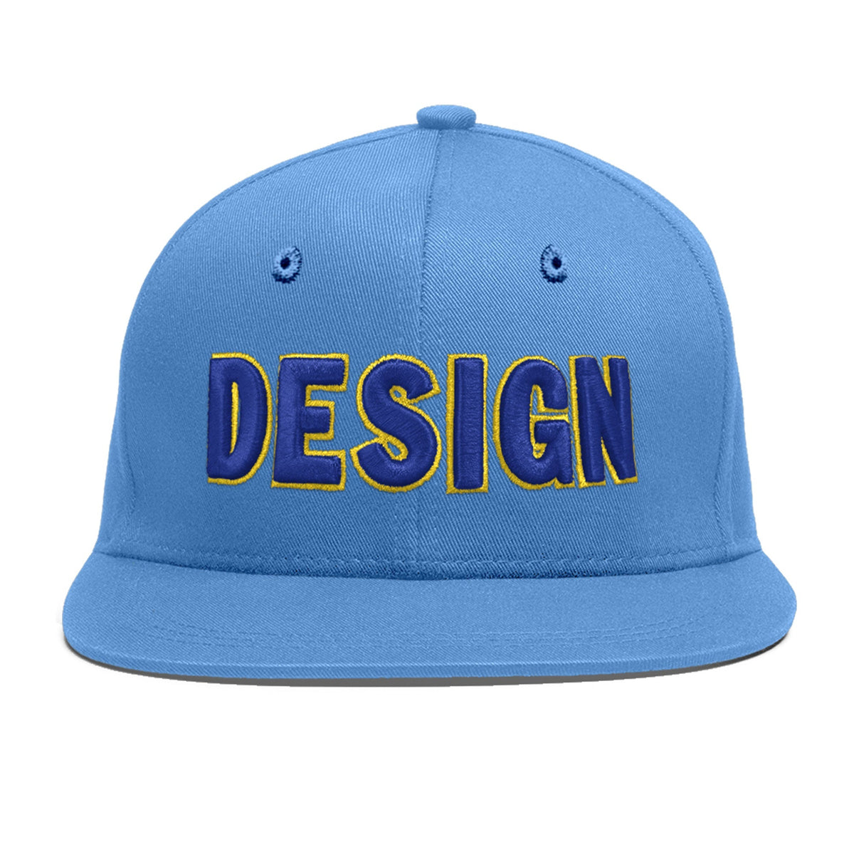 Custom Powder Blue 3D Puff Embroidery Flat Embroidery Casual Sport Baseball Cap