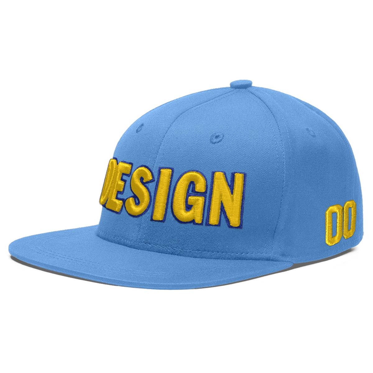 Custom Powder Blue 3D Puff Embroidery Flat Embroidery Casual Sport Baseball Cap