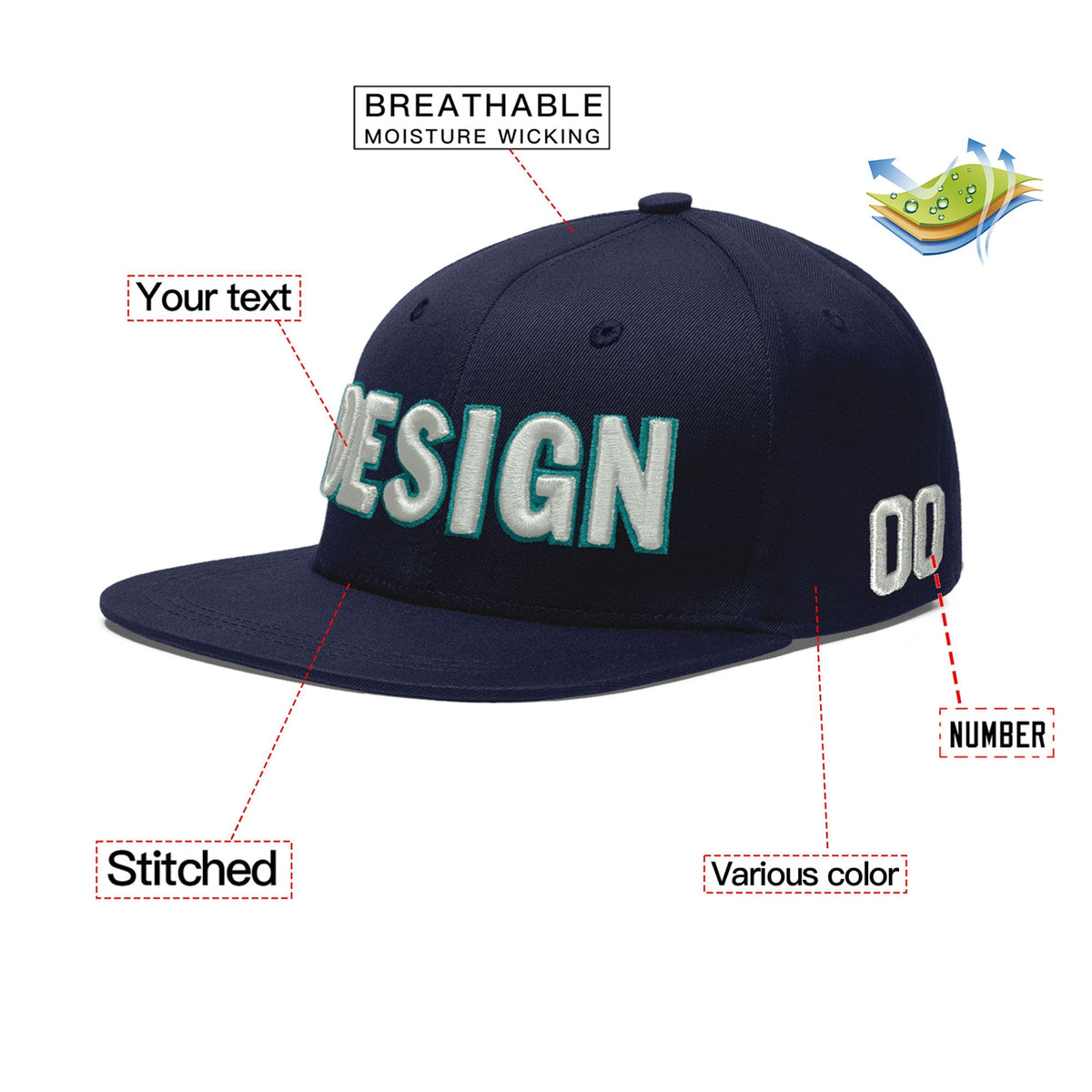 Custom Navy 3D Puff Embroidery Flat Embroidery Casual Sport Baseball Cap