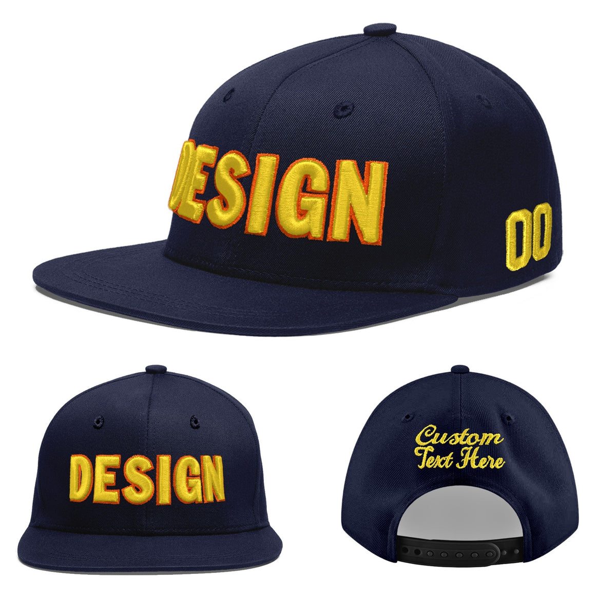 Custom Navy 3D Puff Embroidery Flat Embroidery Casual Sport Baseball Cap