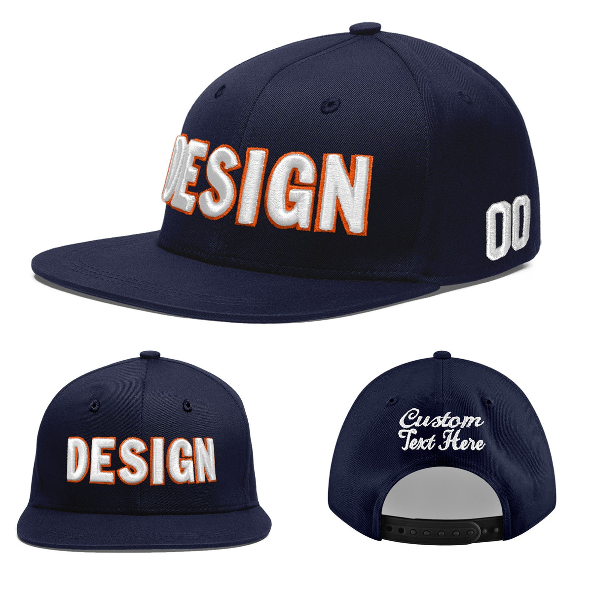 Custom Navy 3D Puff Embroidery Flat Embroidery Casual Sport Baseball Cap