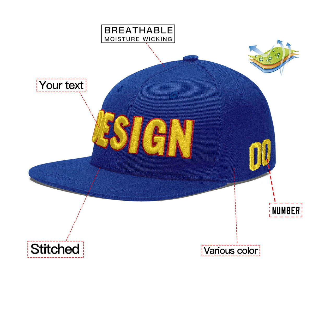 Custom Royal 3D Puff Embroidery Flat Embroidery Casual Sport Baseball Cap