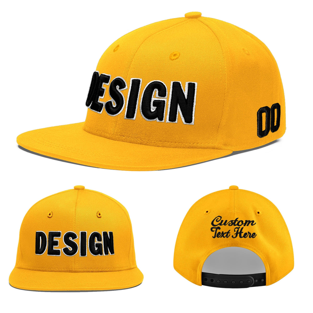Custom Yellow 3D Puff Embroidery Flat Embroidery Casual Sport Baseball Cap
