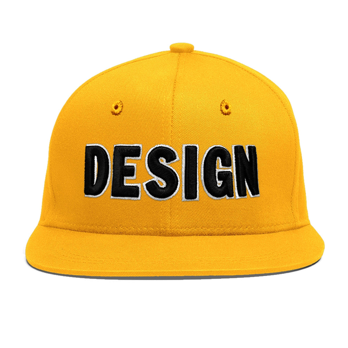 Custom Yellow 3D Puff Embroidery Flat Embroidery Casual Sport Baseball Cap