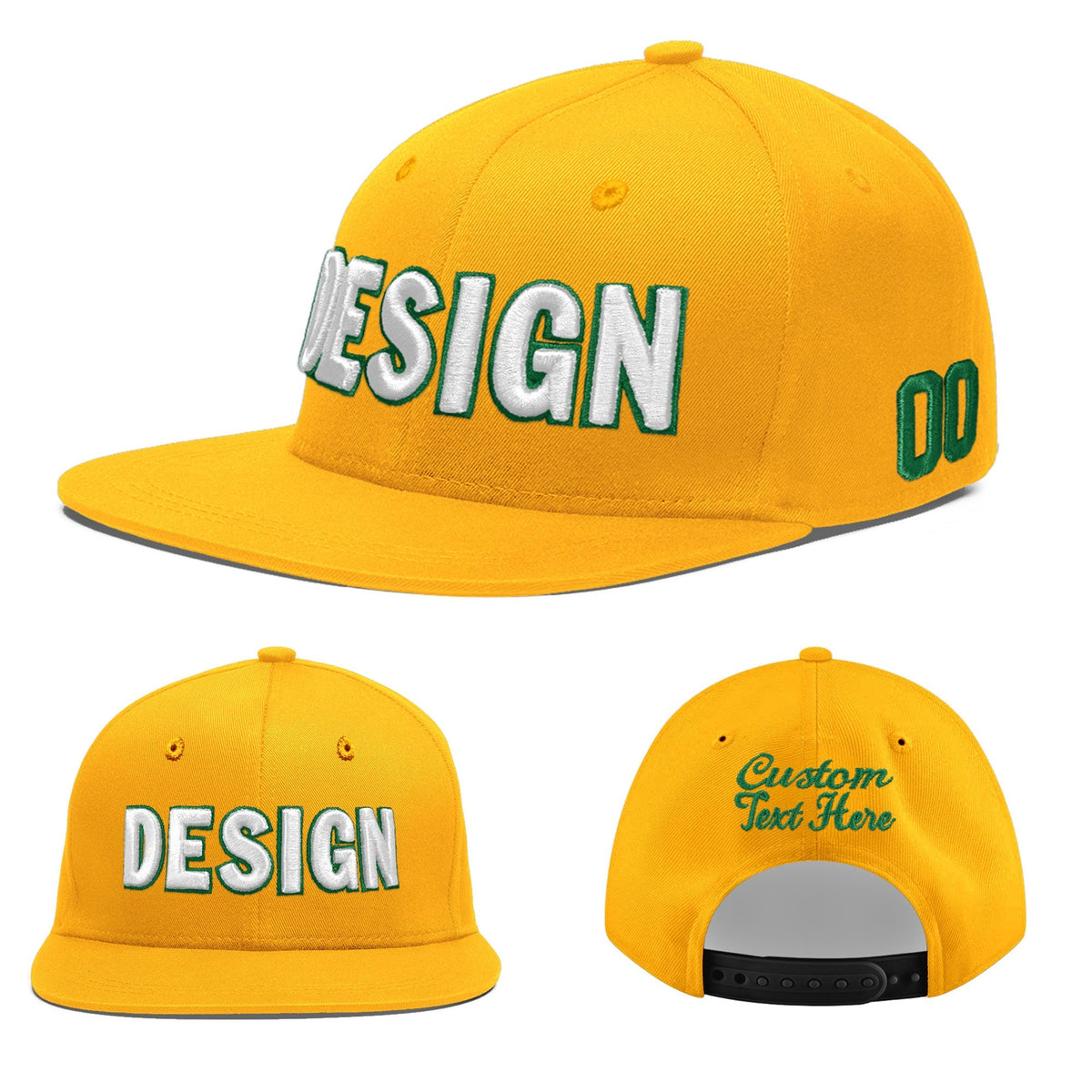 Custom Yellow 3D Puff Embroidery Flat Embroidery Casual Sport Baseball Cap