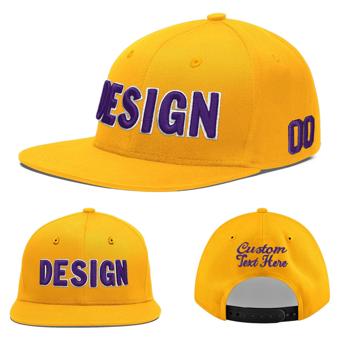 Custom Yellow 3D Puff Embroidery Flat Embroidery Casual Sport Baseball Cap