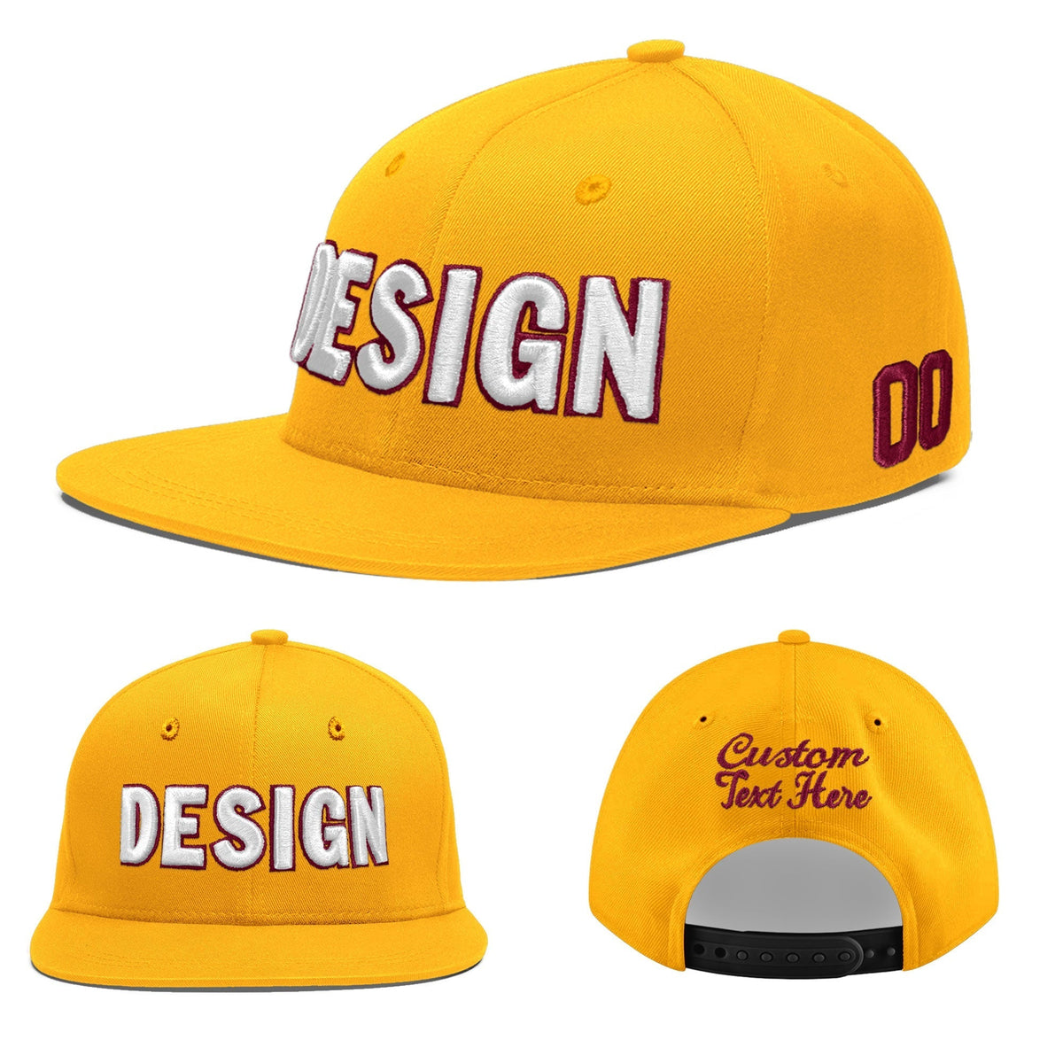 Custom Yellow 3D Puff Embroidery Flat Embroidery Casual Sport Baseball Cap
