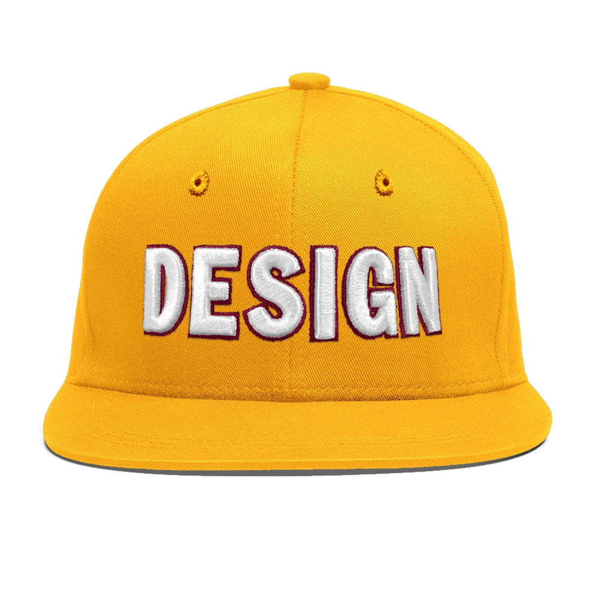 Custom Yellow 3D Puff Embroidery Flat Embroidery Casual Sport Baseball Cap