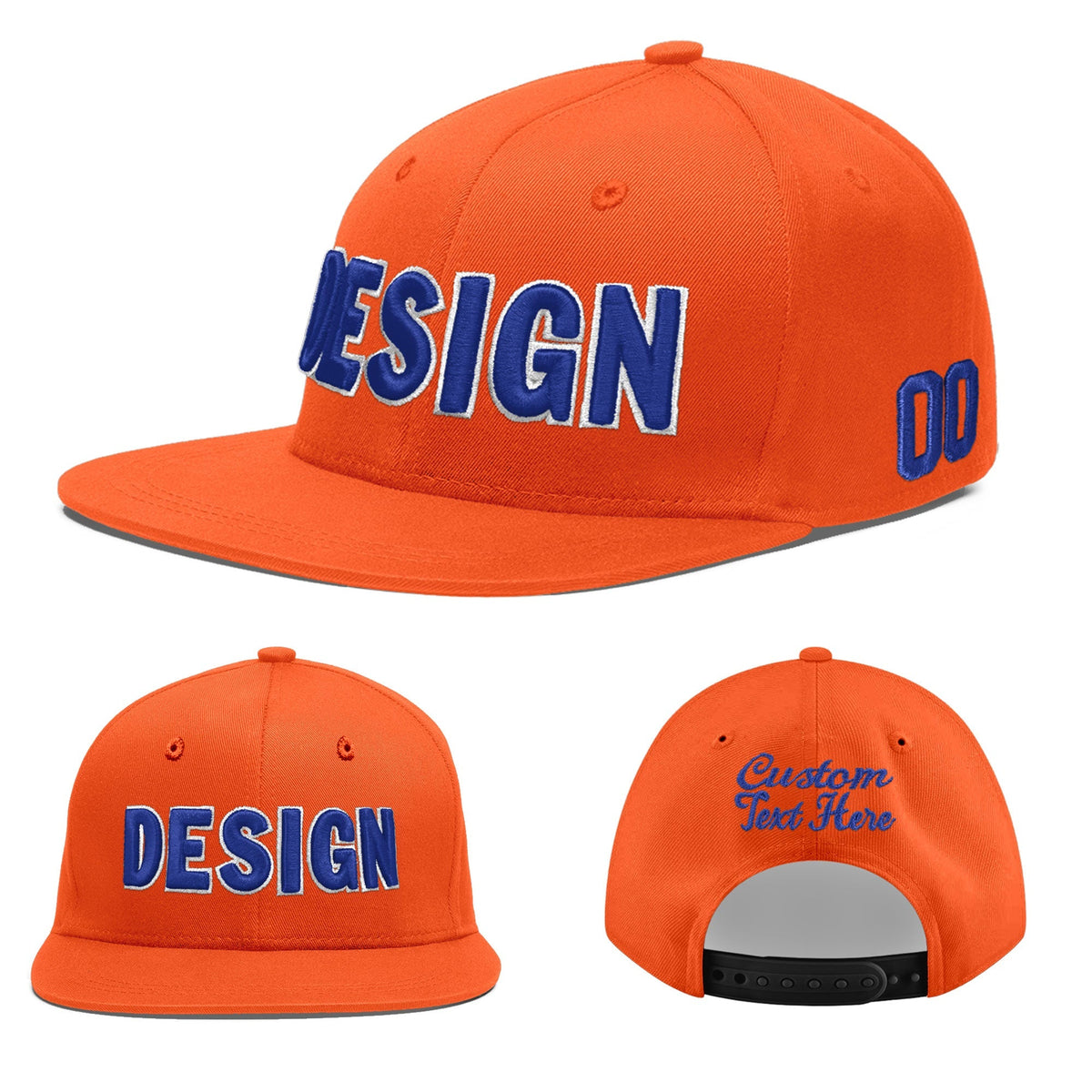 Custom Orange 3D Puff Embroidery Flat Embroidery Casual Sport Baseball Cap