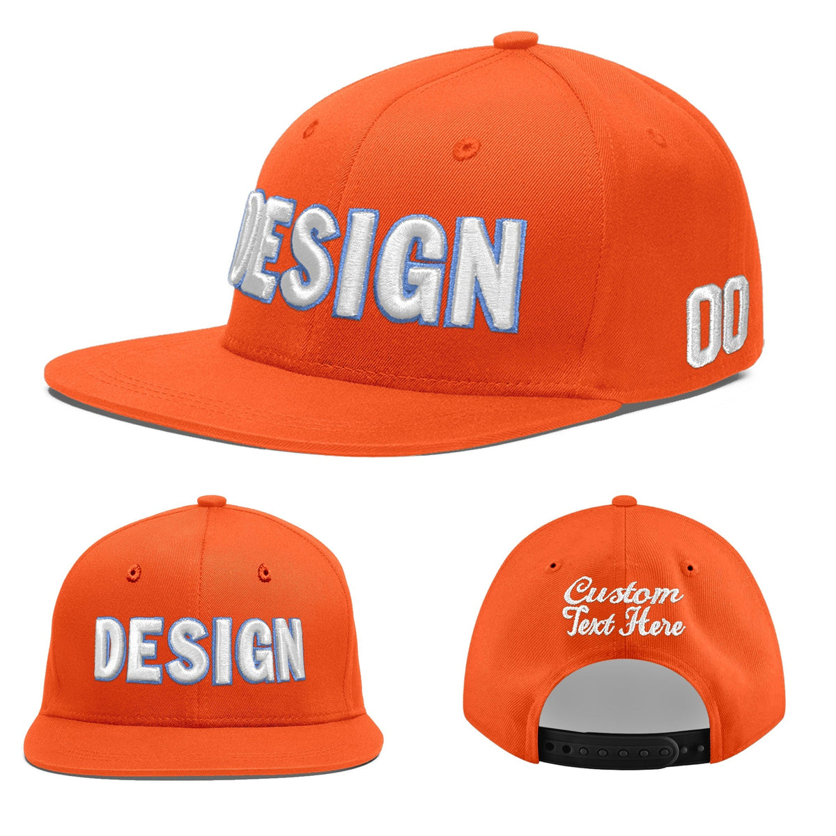 Custom Orange 3D Puff Embroidery Flat Embroidery Casual Sport Baseball Cap