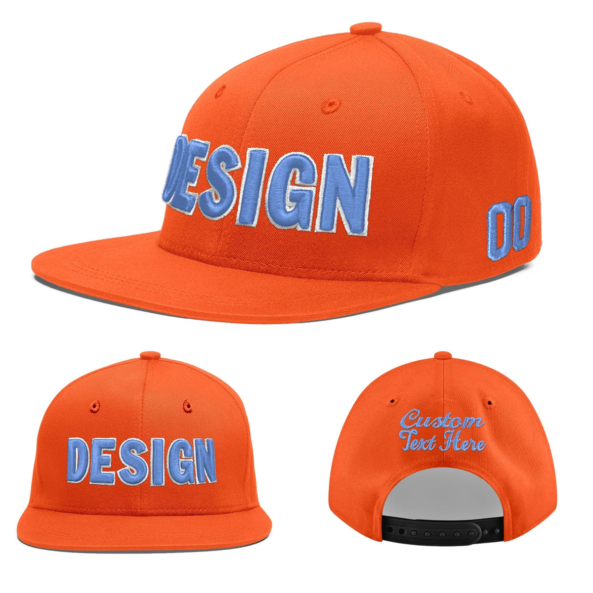 Custom Orange 3D Puff Embroidery Flat Embroidery Casual Sport Baseball Cap