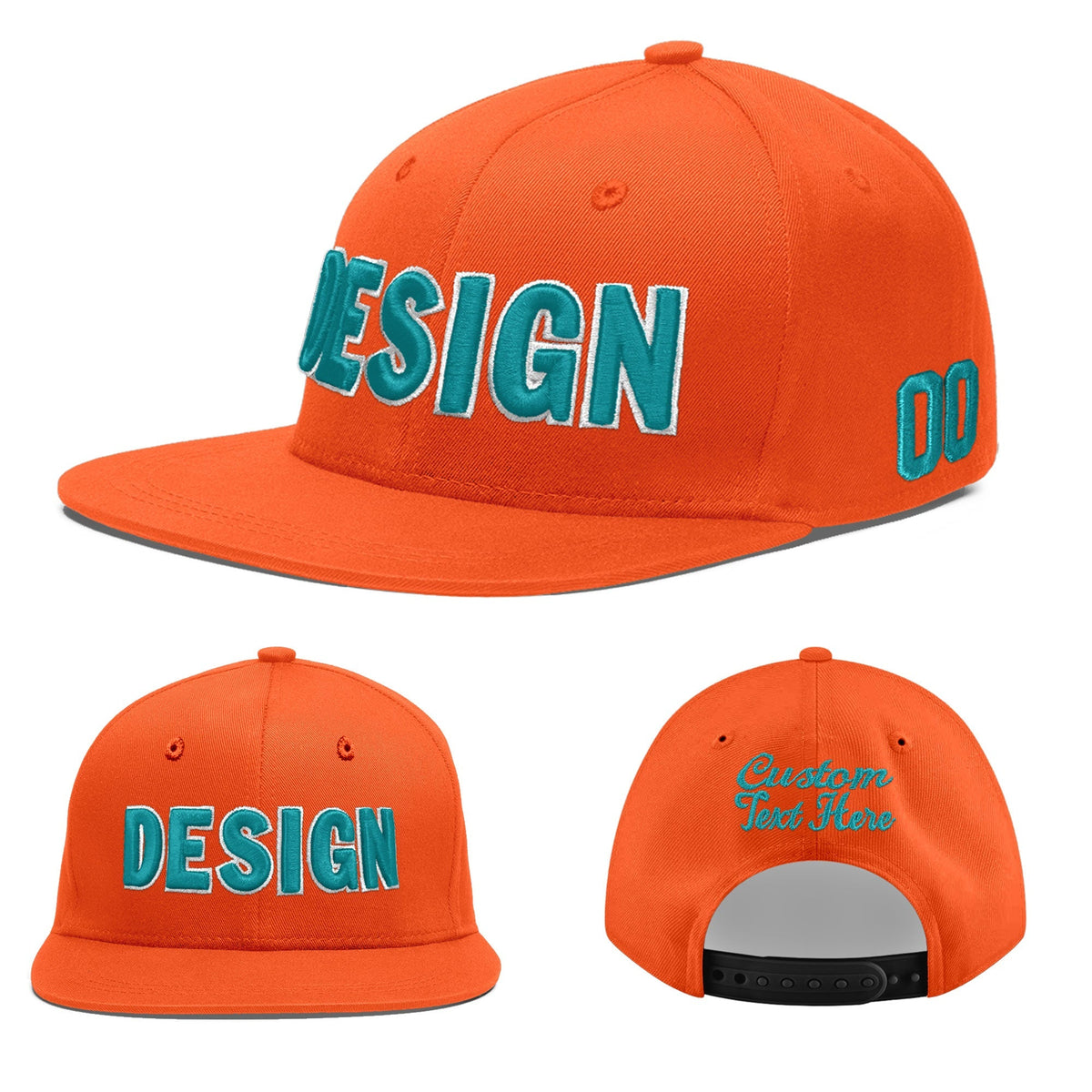 Custom Orange 3D Puff Embroidery Flat Embroidery Casual Sport Baseball Cap