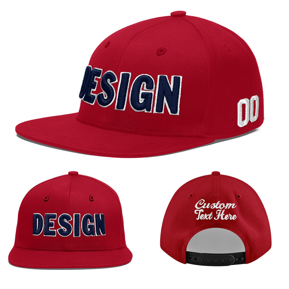 Custom Red 3D Puff Embroidery Flat Embroidery Casual Sport Baseball Cap
